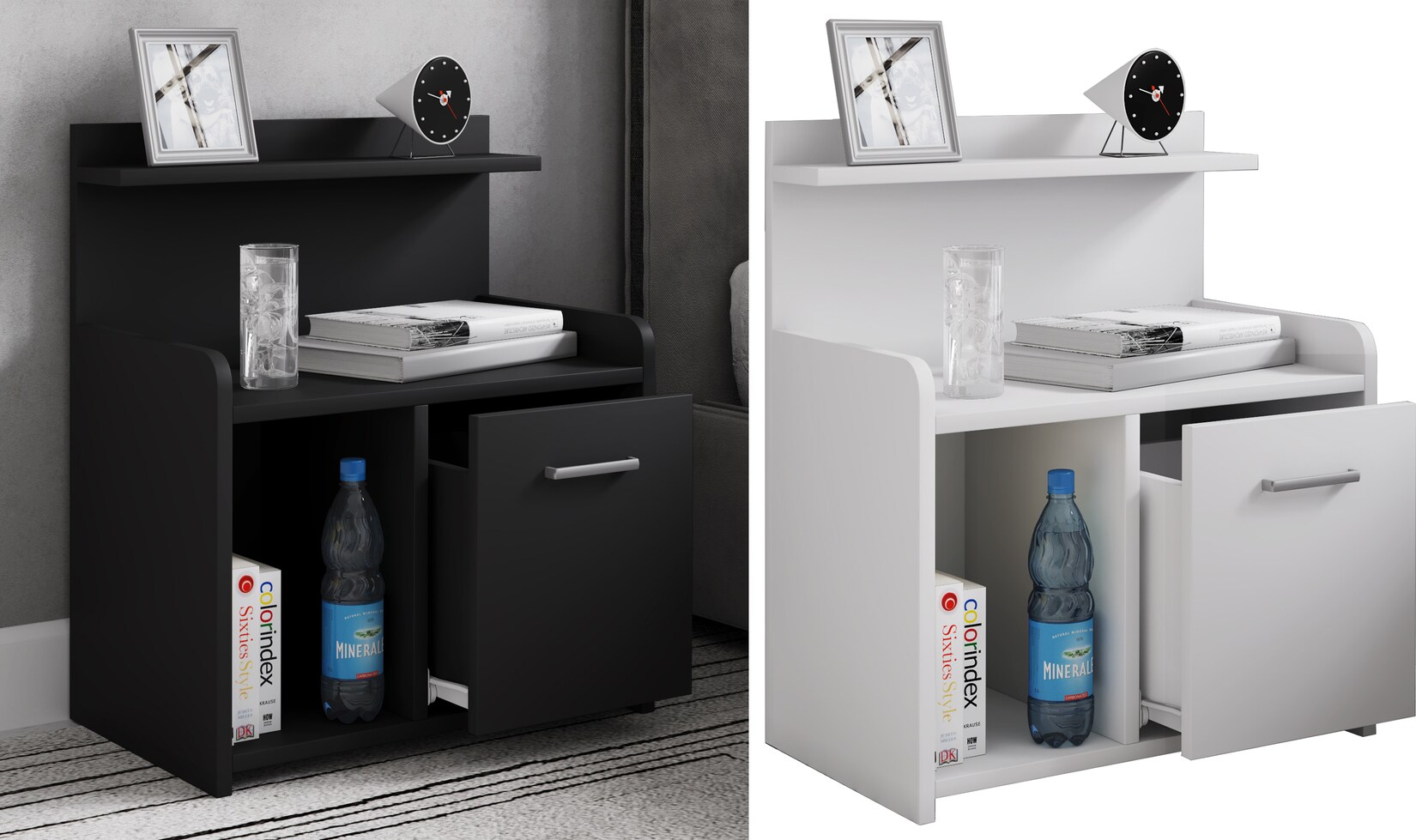 VCM Nachtschrank Beistelltisch mit Schublade hoher Nachttisch H. 60 x B. 47 x T. 29 cm Nachkästchen mit Ablage aus Holz - Nilasa