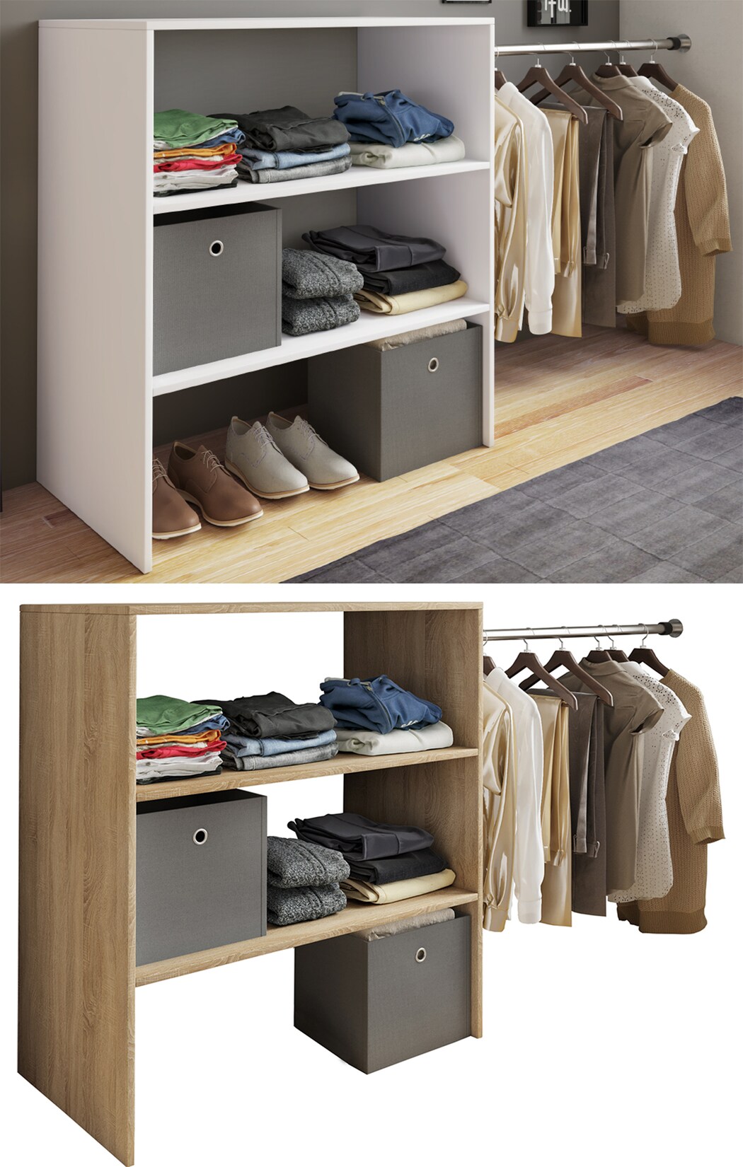 VCM Holz Kleiderschrank offener Schrank begehbarer Kleiderregal Raumwunder mit Kleiderstange Maße ca. B. 90 x H. 100 x T. 50 cm - Dacho ll