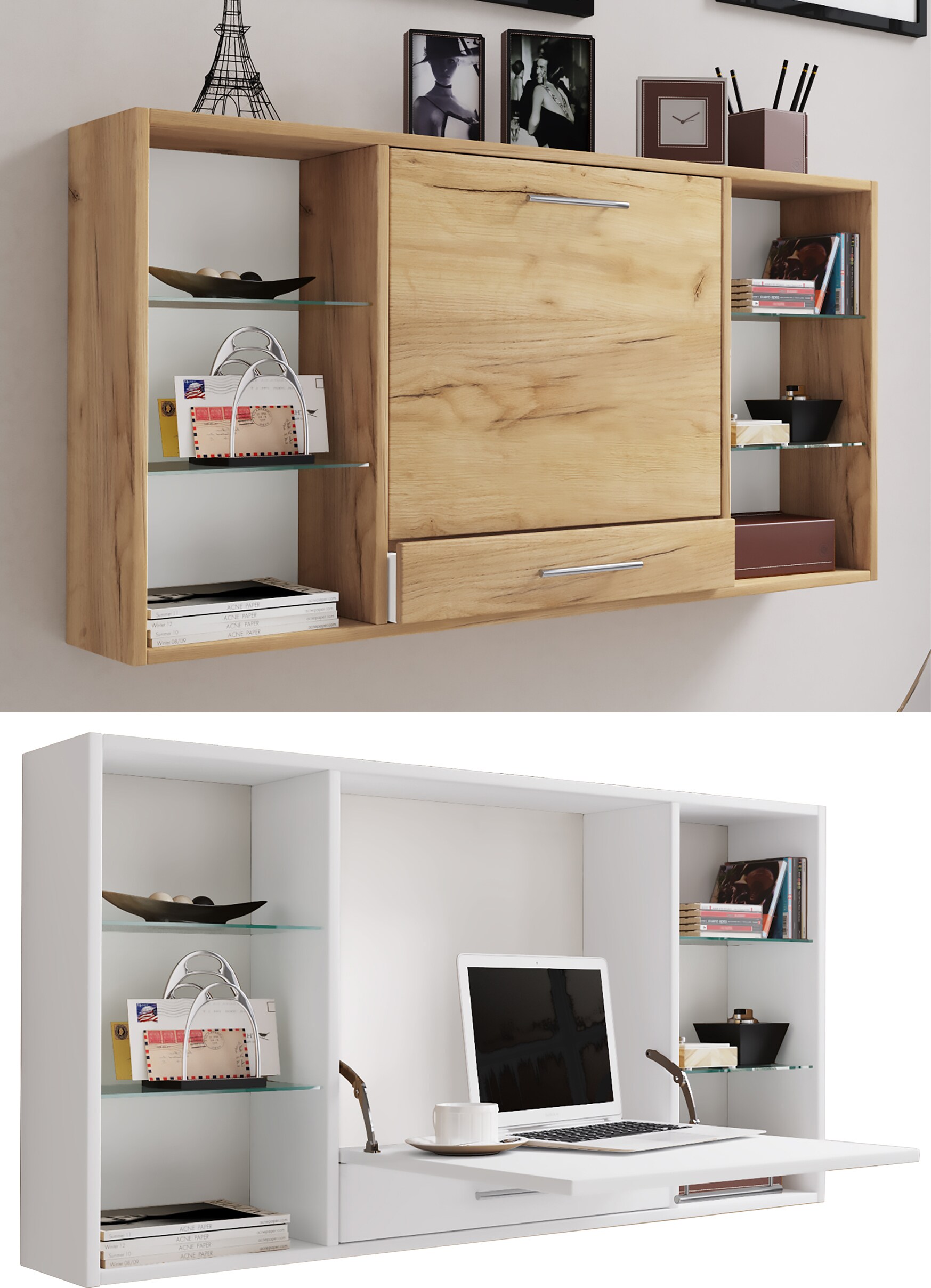 VCM Holz H&auml;nge Schreibtisch Wandschreibtisch Computertisch Schublade Teala - Bild 1