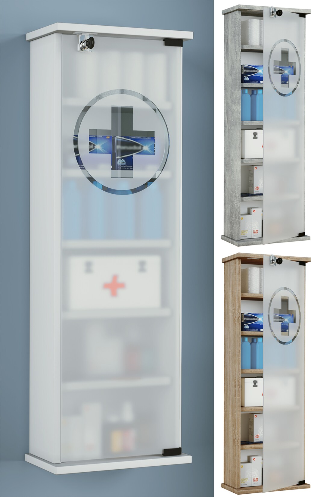 VCM Medizinschrank   Maße ca. H. 92 x B. 31 x T. 18 cm   Apothekerschrank abschließbar   Arzneischrank – Omal XL | 04051814405303