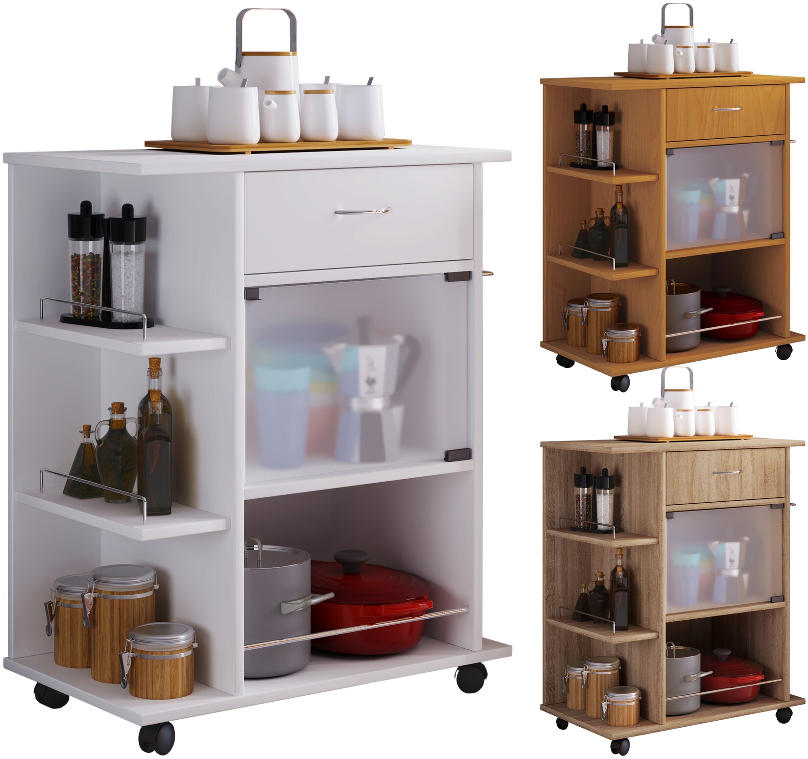VCM Küchenwagen   Rollwagen mit Schublade und Ablage   Maße Küchenwagen ca. H. 80 x B. 65 x T. 39 cm   rollbar   Servierwagen – Pocis | 04051814406478