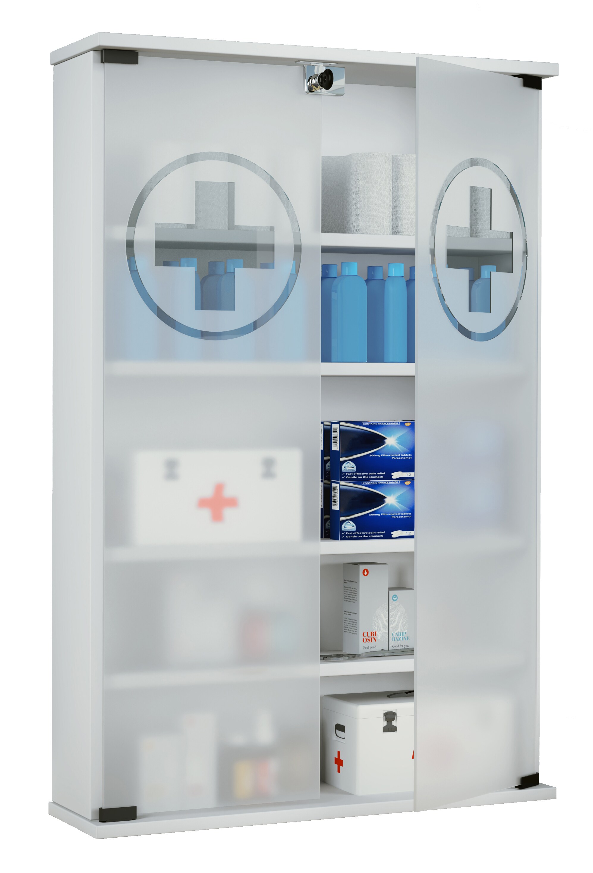 VCM Medizinschrank | Maße ca. H. 92 x B. 60 x T. 18 cm | Apothekerschrank abschließbar | hängend | Arzneischrank