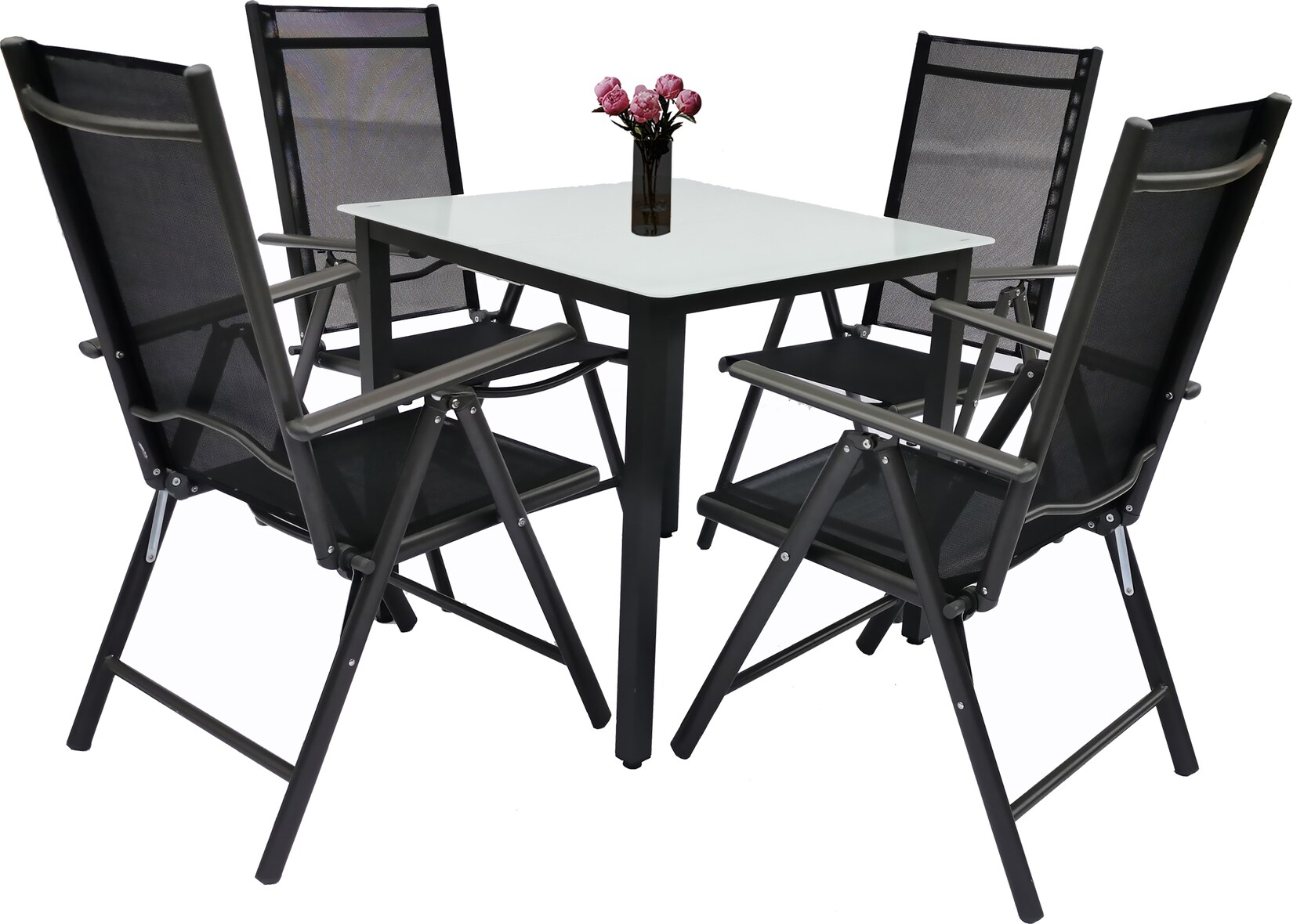 VCM 5-tlg Gartenmöbel Set Sitzgruppe Essgruppe 1xTisch, 4x Stühle Tisch Maße ca. H. 76 x B. 80 x T. 80 cm Garten Set – Stühle 80 MA Miami