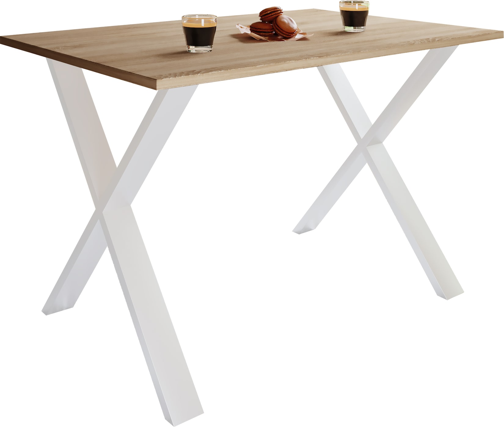 VCM Holzesstisch H. 76 x B. 140 x T. 50 cm hochwertiges und massives Fußgestell Füße aus Eisen Küchentisch - Xona U