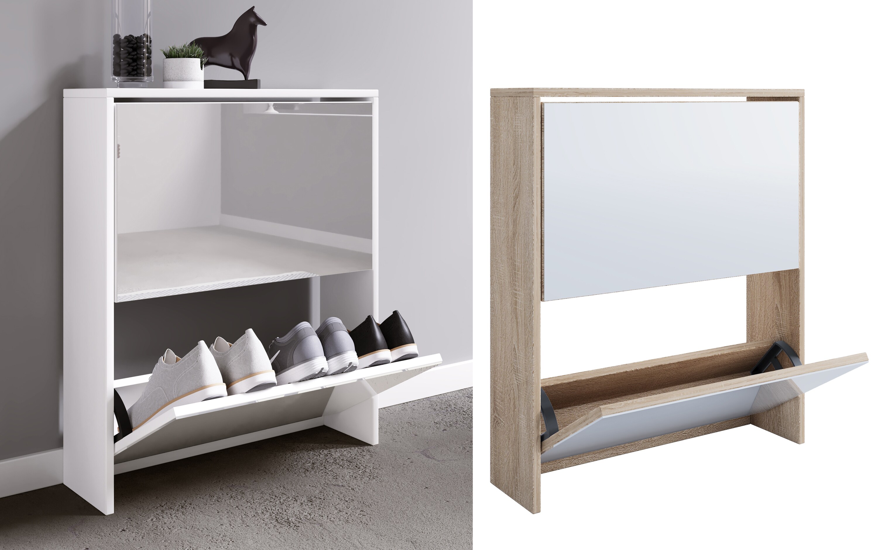 VCM Holz Schuhschrank | Ma&szlig;e: H. 73 x B. 63 x T. 17 cm | 2 Klappen mit Spiegel - Stido L - Bild 1