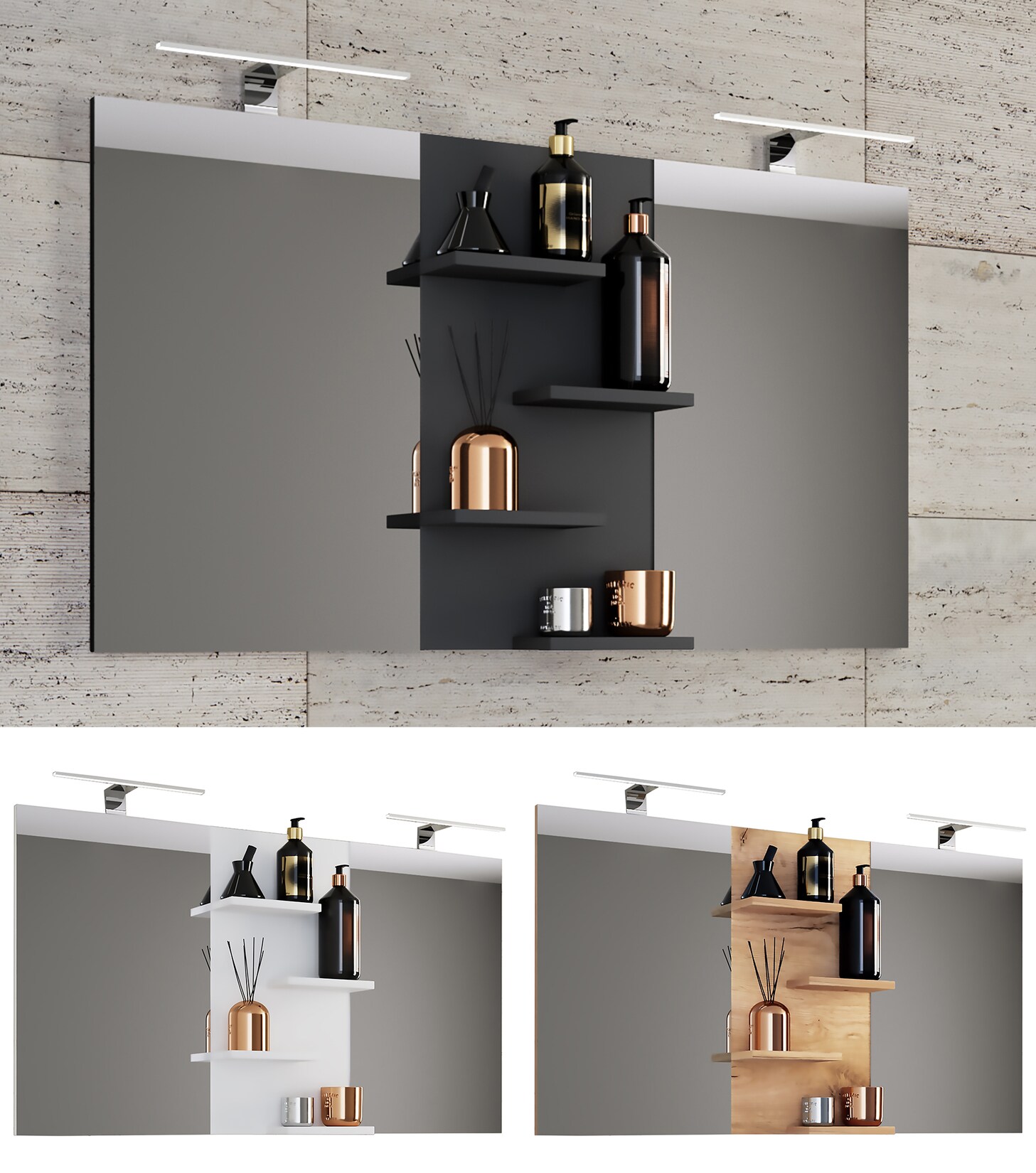 VCM Badspiegel rahmenlos Wandspiegel mit Ablagefächer modernes Design Maße ca. H. 59 x 112 cm x T. 12 cm Wandspiegel – Budasi