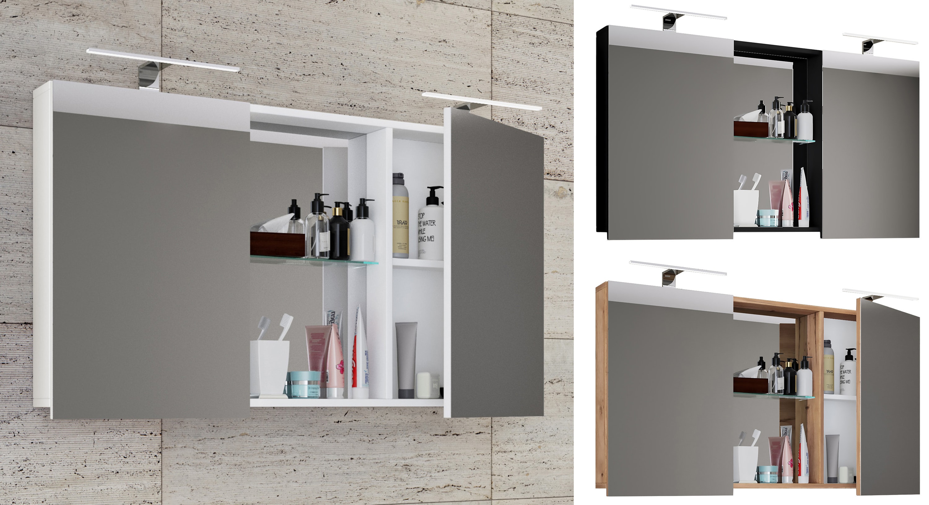 VCM Badschrank zeitlos | Ma&szlig;e ca. H. 59 x B. 112 cm T. 12 cm | Zwei Dreht&uuml;ren mit Ablagef&auml;cher | Spiegelschrank - Budasi - Bild 1