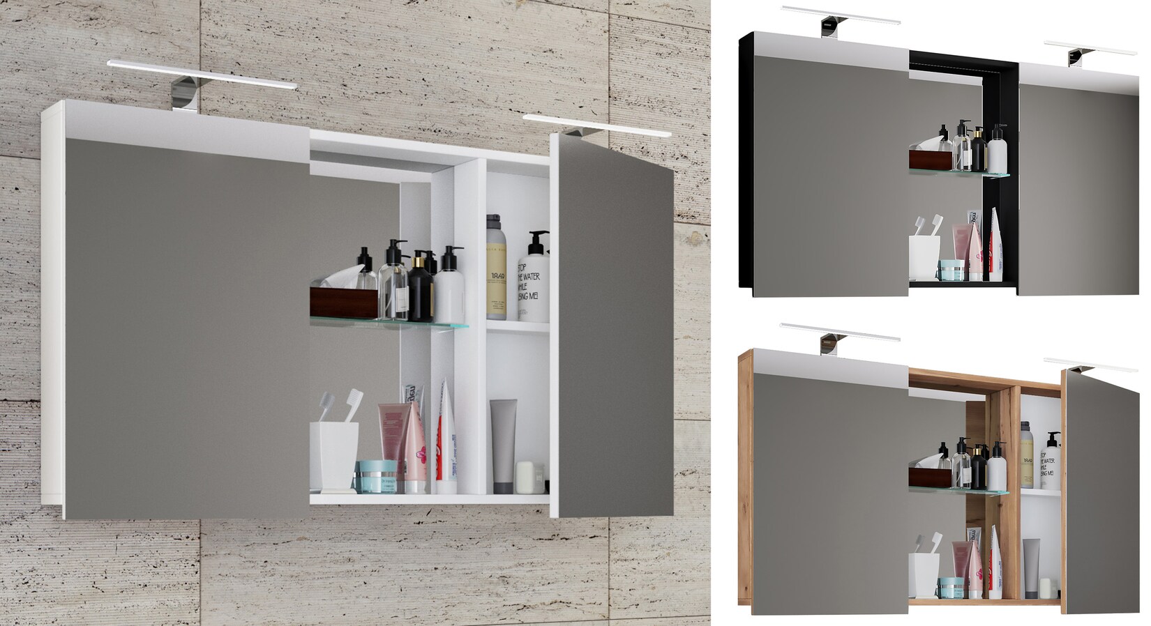 VCM Badschrank zeitlos Maße ca. H. 59 x B. 112 cm T. 12 cm Zwei Drehtüren mit Ablagefächer Spiegelschrank - Budasi
