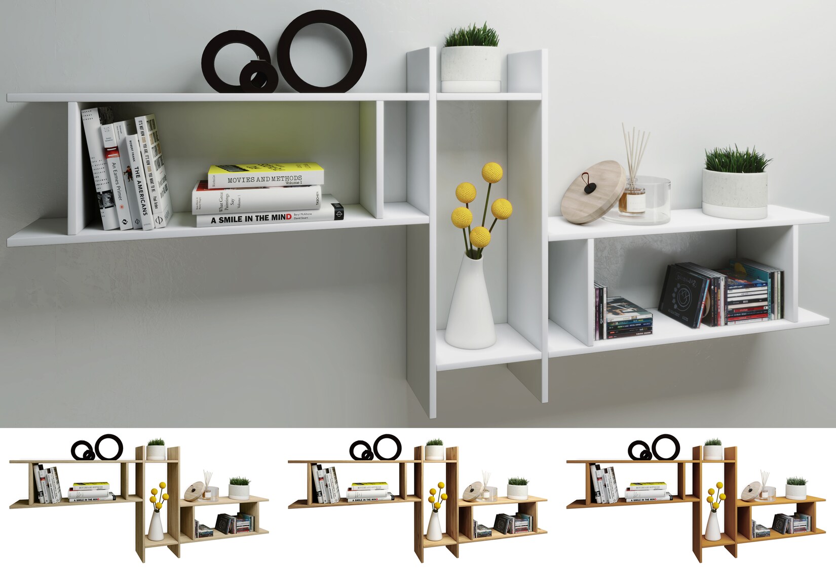 VCM Holzregal hängend   platzsparendes Regal   Maße: H. 80 x B. 188 x T. 20 cm   Elegantes Regal hängend   Aufbewahrungsregal   Bücherregal   Wandboard – Sirola Maxi | 04051814410550