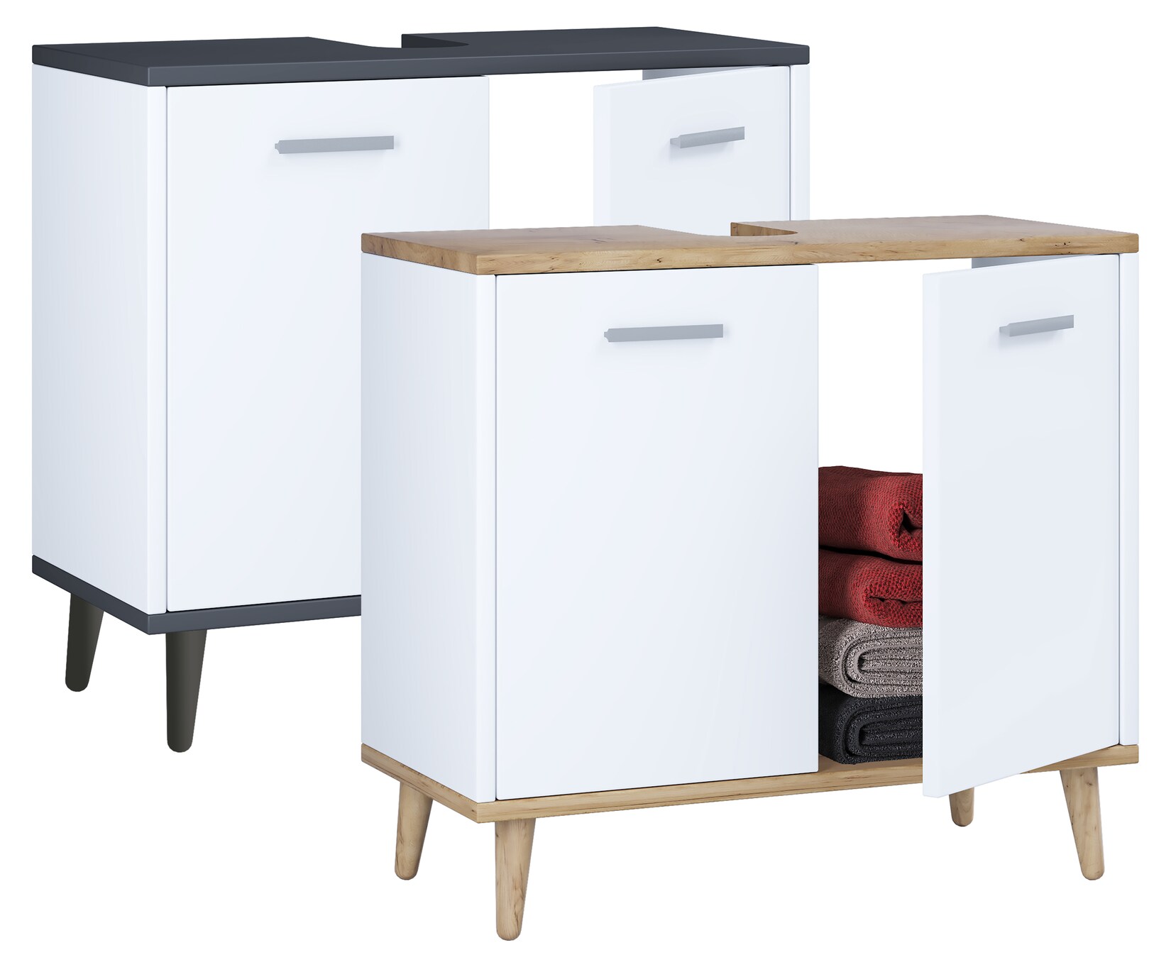 VCM Holz Waschbeckenunterschrank   Badschrank   Maße: H. 56 x B. 60 x T. 28 cm   2 große Drehtüren – Landos | 04051814410703