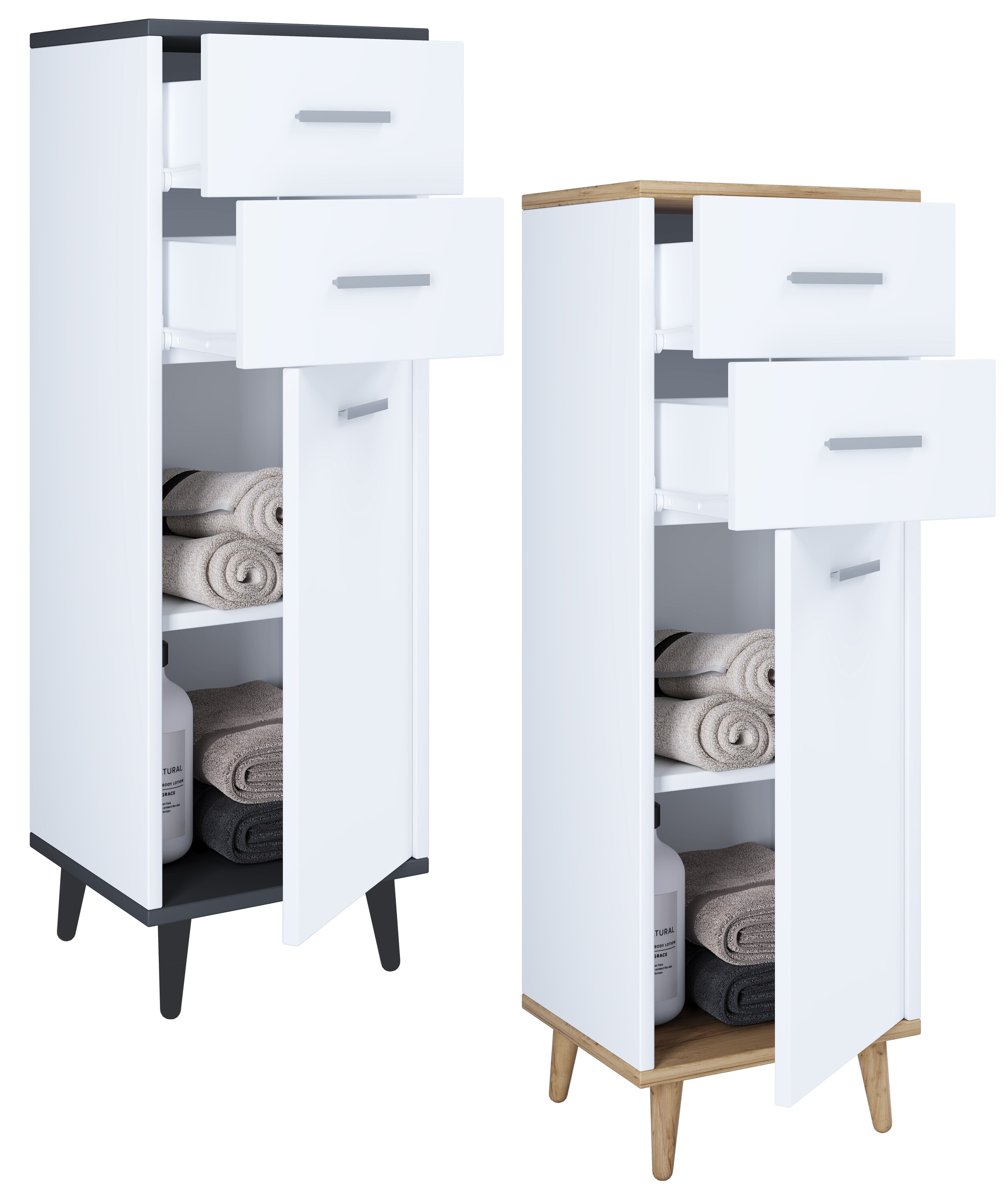 VCM Badm&ouml;bel Midischrank | Seitenschrank | Ma&szlig;e: H. 97 x B. 32 x T. 28 cm| 2 Schubladen | 1 Dreht&uuml;r | 2 F&auml;cher &ndash; Landos - Bild 1