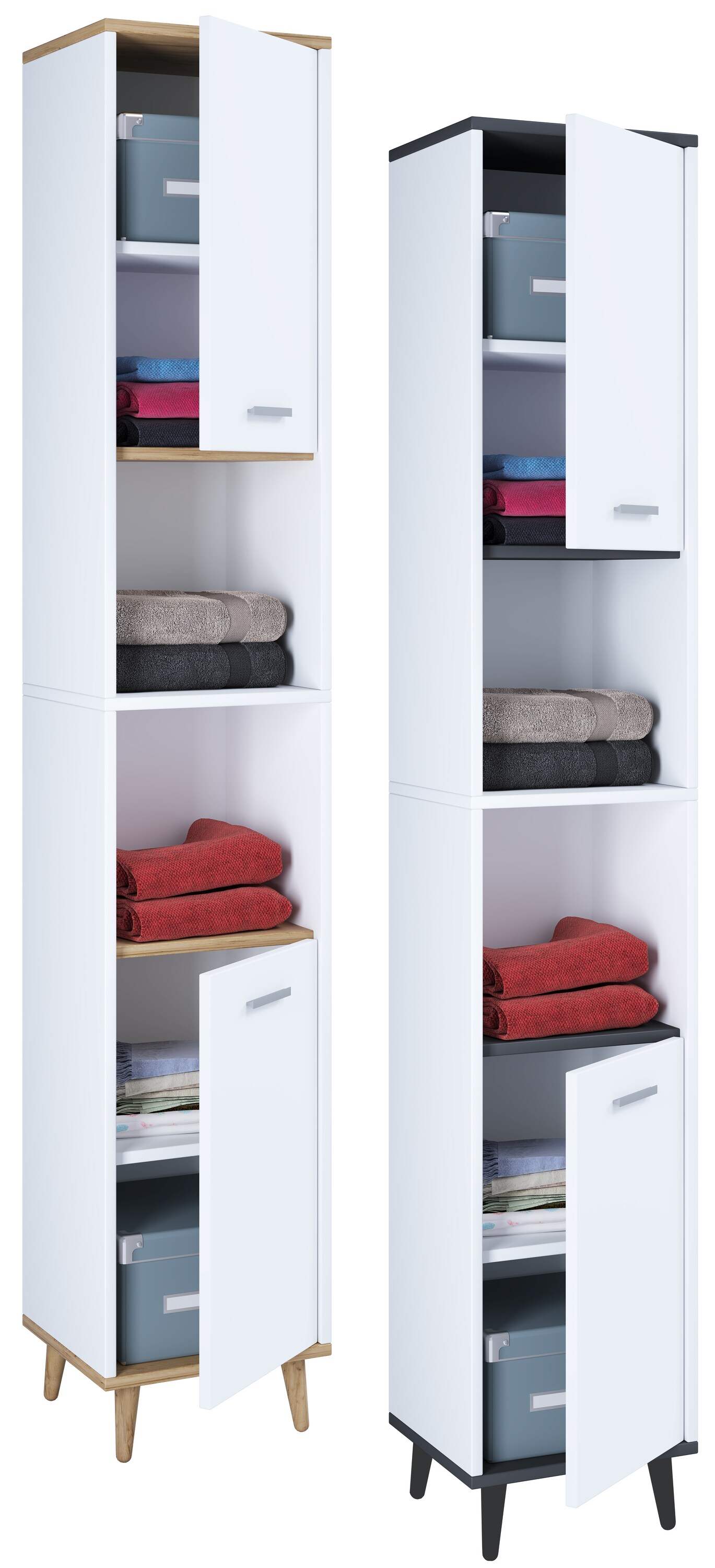 VCM Holz Badezimmerschrank | Badm&ouml;bel | Stand Badschrank | Badezimmer | Hochschrank | Ma&szlig;e ca. H. 181 x B. 32 x T. 28 cm - Landos - Bild 1