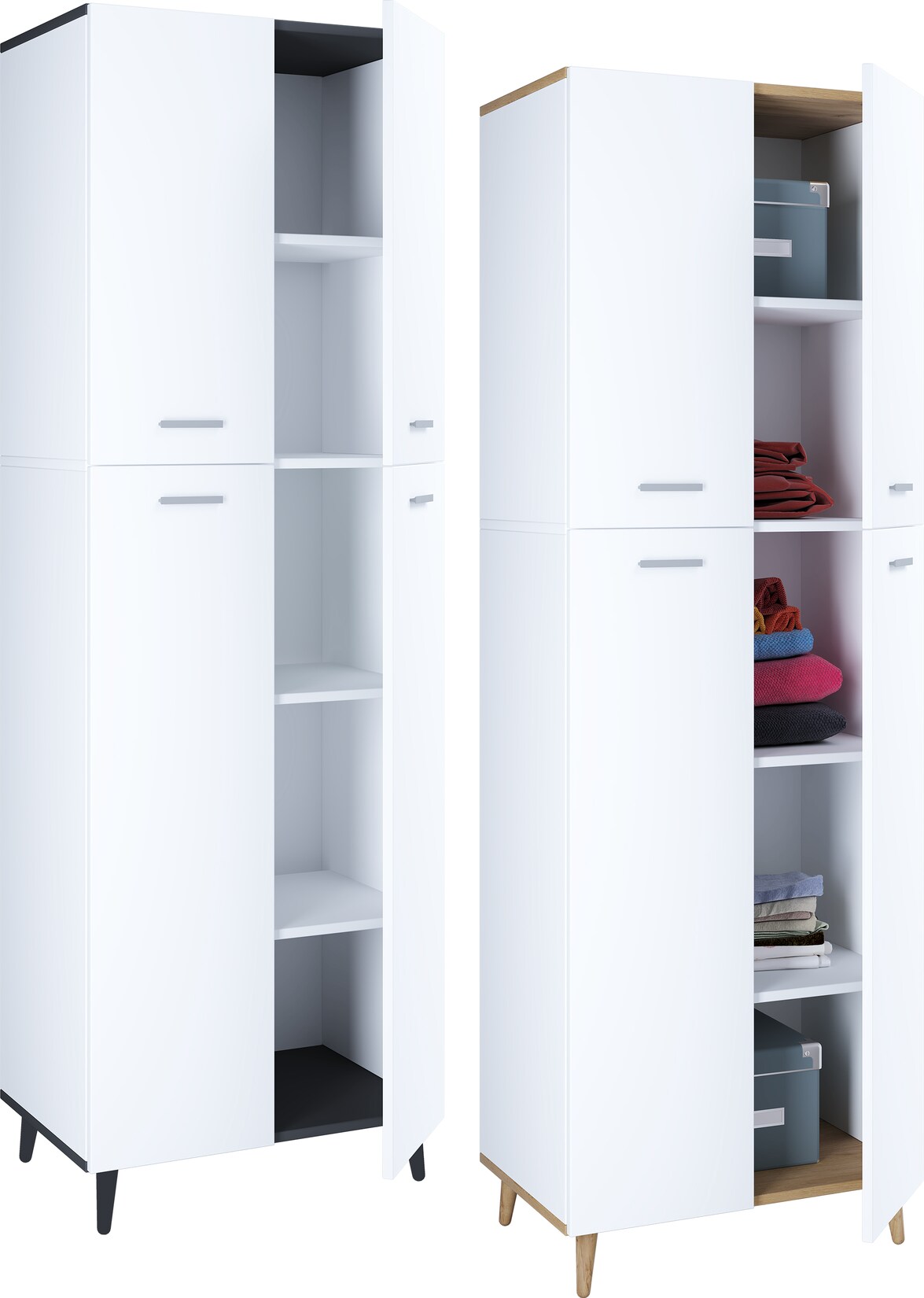 VCM Holz Kleiderschrank   5 Fächer   Maße: H. 240 x B. 70 x T. 39 cm   4 Drehtüren   Mehrzweckschrank   – Landos | 04051814410833