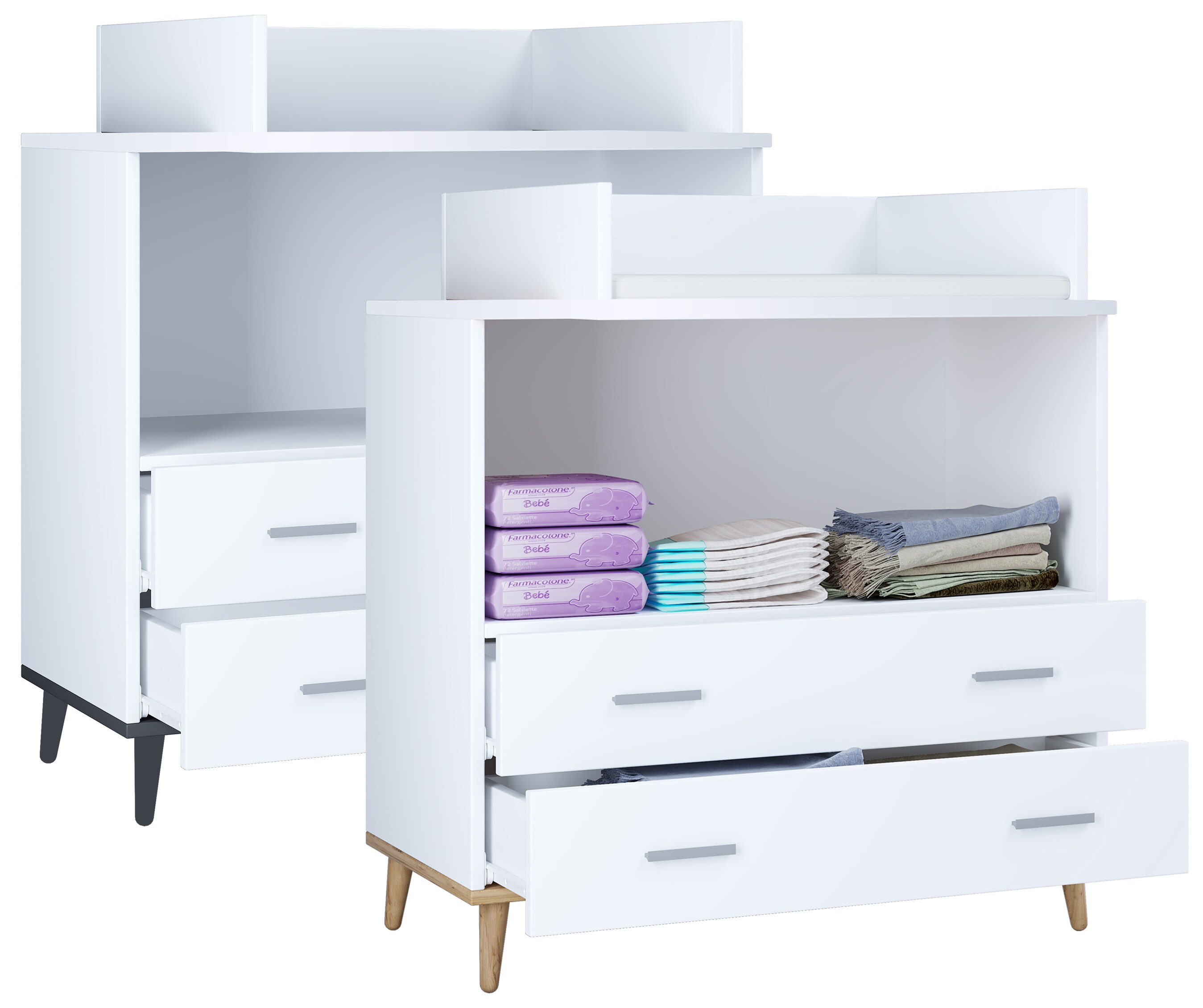VCM Wickeltisch Set | Wickelregal mit Wickelaufsatz | Ma&szlig;e H. 93 x B. 80 x T. 49 | zwei Schubladen f&uuml;r Stauraum | Wickelkommode - Lindas - Bild 1