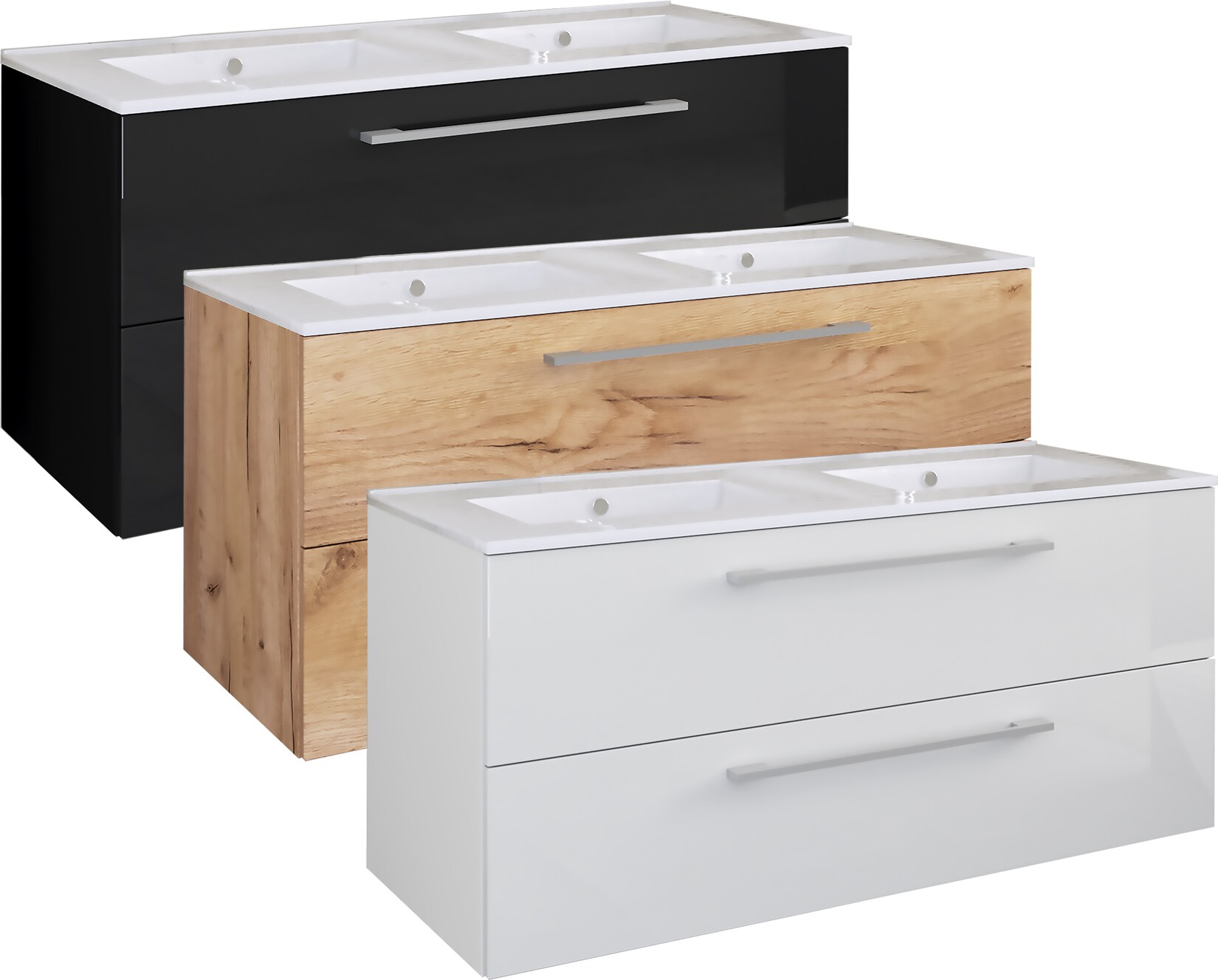 VCM 2-tlg. Doppel Waschplatz 2x Waschtisch Badmöbel Set mit Keramik Waschbecken H. 51 x B. 112 x T. 46 cm Doppelwaschbecken Budasi