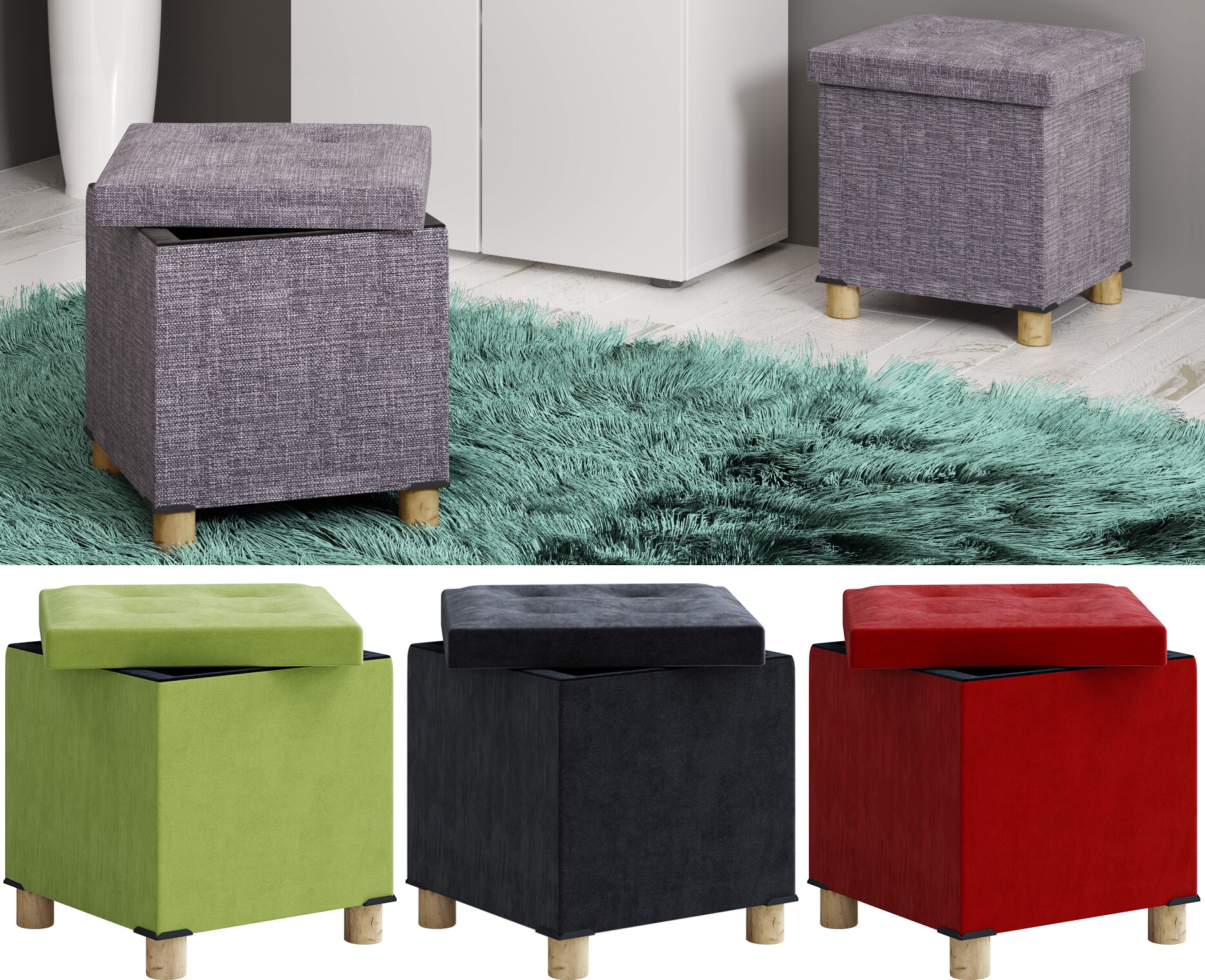 VCM Stoff Sitztruhe | Ma&szlig;e ca. H. 40 x B. 38 x T. 38 cm | Kiste f&uuml;r flexiblen Einsatz in allen Wohnr&auml;umen | Aufbewahrungsbox | Sitzhocker - Sizos M - Bild 1