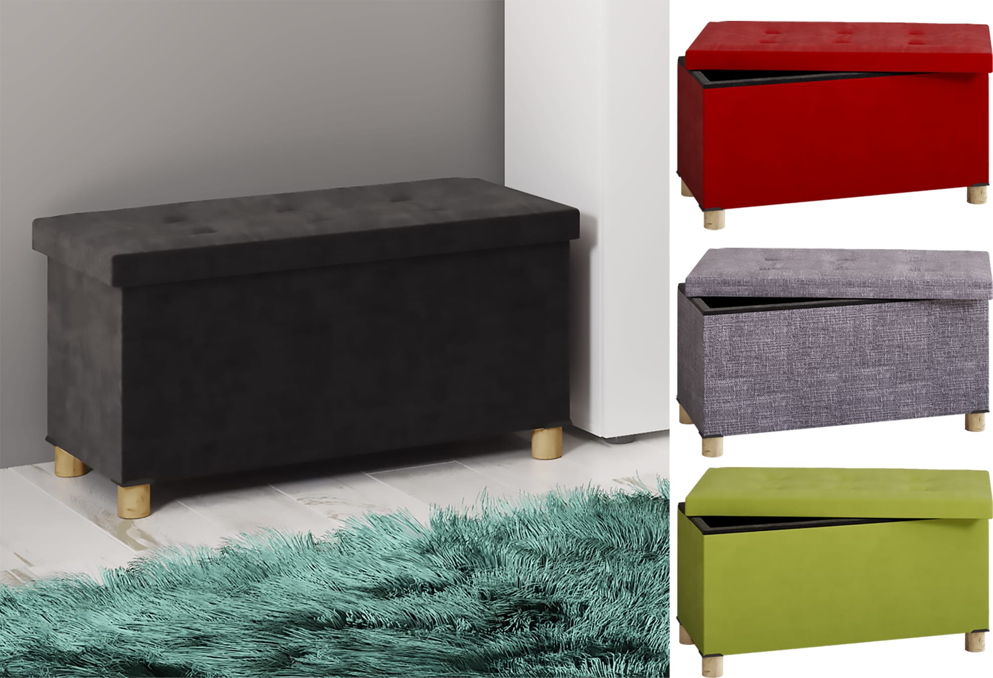 VCM Stoff Sitzbank | Ma&szlig;e ca. H. 40 x B. 76 x T. 38 cm | Kiste f&uuml;r flexiblen Einsatz in allen Wohnr&auml;umen | Aufbewahrungsbox | Sitztruhe - Sizos L - Bild 1