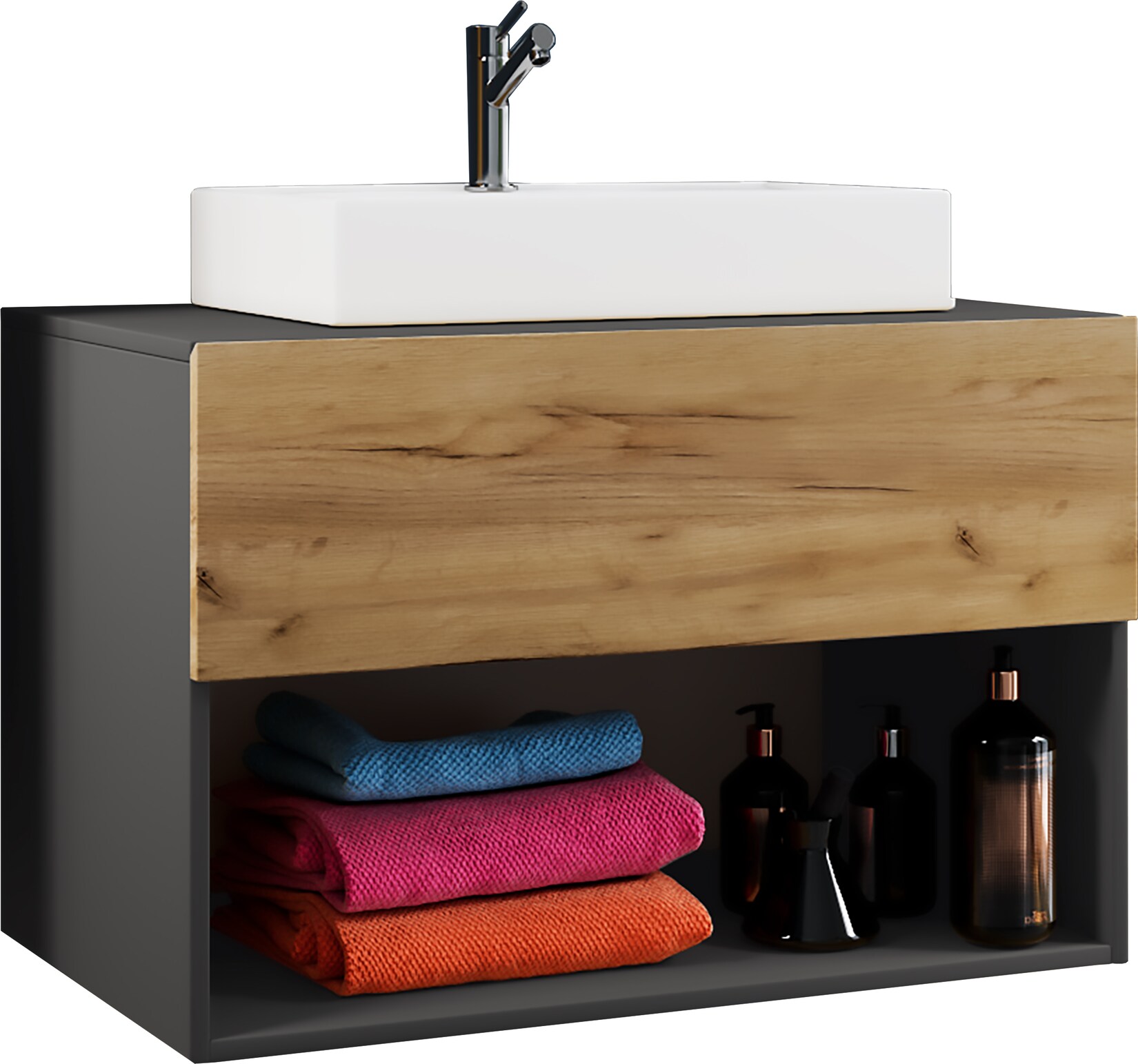 VCM 2-tlg. Waschtisch Breite 80 cm Waschplatz Badmöbel Waschbecken Bad Schrank Keramik Lendas ll