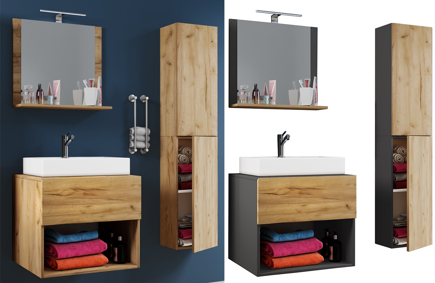 VCM 4-tlg. Waschplatz Waschtisch Unterschrank Badmöbel Set Waschbecken Lendas II