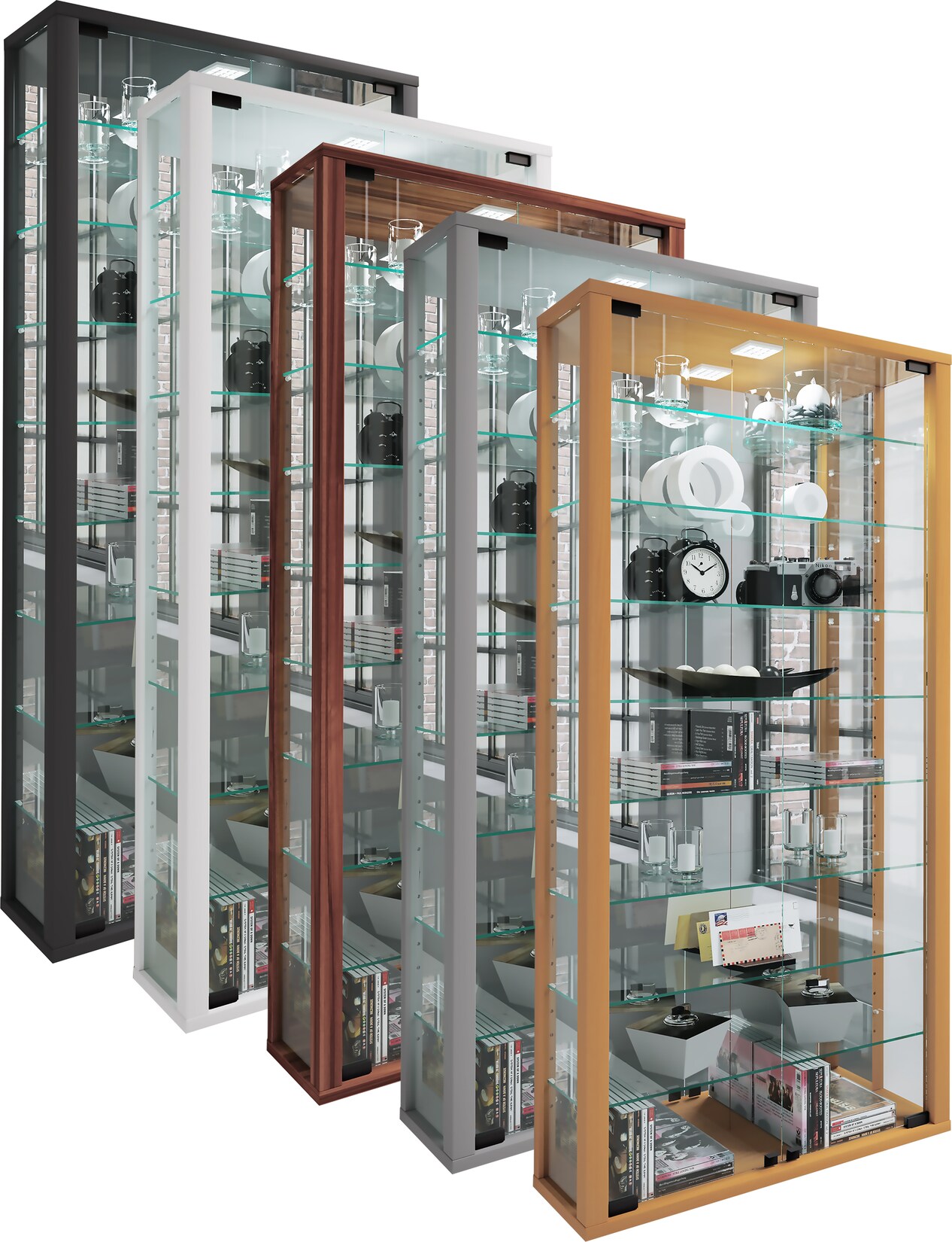 VCM Glasvitrine hängend Vitrine Glas mit ESG-Sicherheitsglas Maße ca. H. 115 xx B. 59 x T. 18 cm Hängevitrine Glas Modern und platzsparend Glas Vitrinenschrank - Vitrosa Maxi Spiegel
