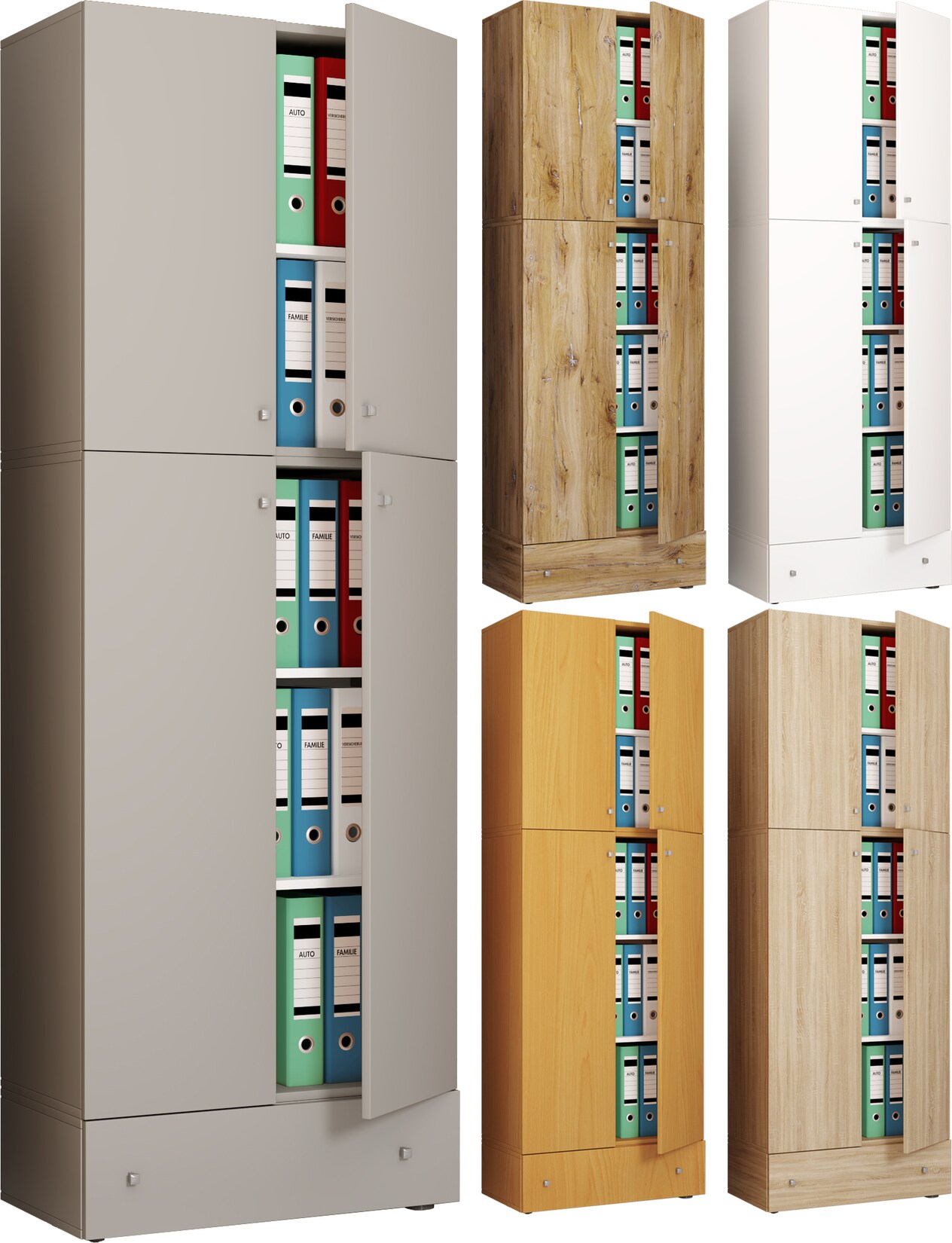VCM XXL Büroschrank mit 5 Fächern und einer Schublade moderner Aktenschrank mit Drehtüren Maße ca. H. 200 x B. 70 x T. 39 cm – Lona 5-Fach