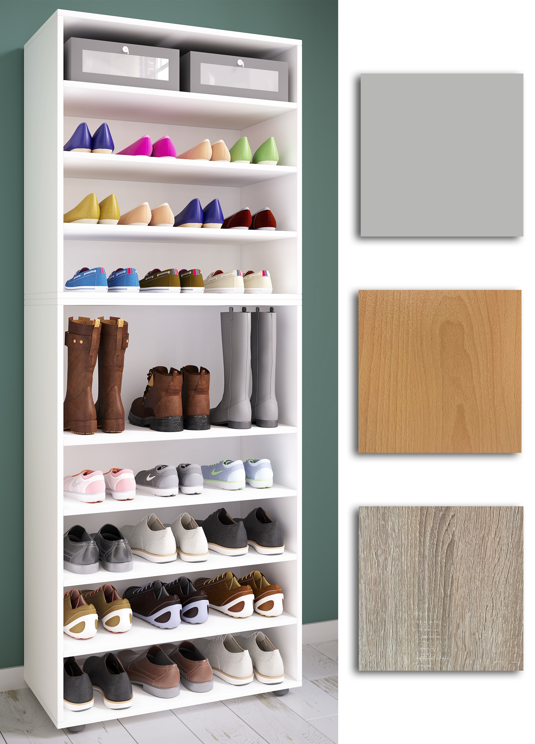 VCM Holz-Schuhregal | Ma&szlig;e: H. 183 x B. 70 x T. 37 cm| Allzweckschrank | 9 F&auml;cher | ohne T&uuml;ren | &ndash; Lona - Bild 1