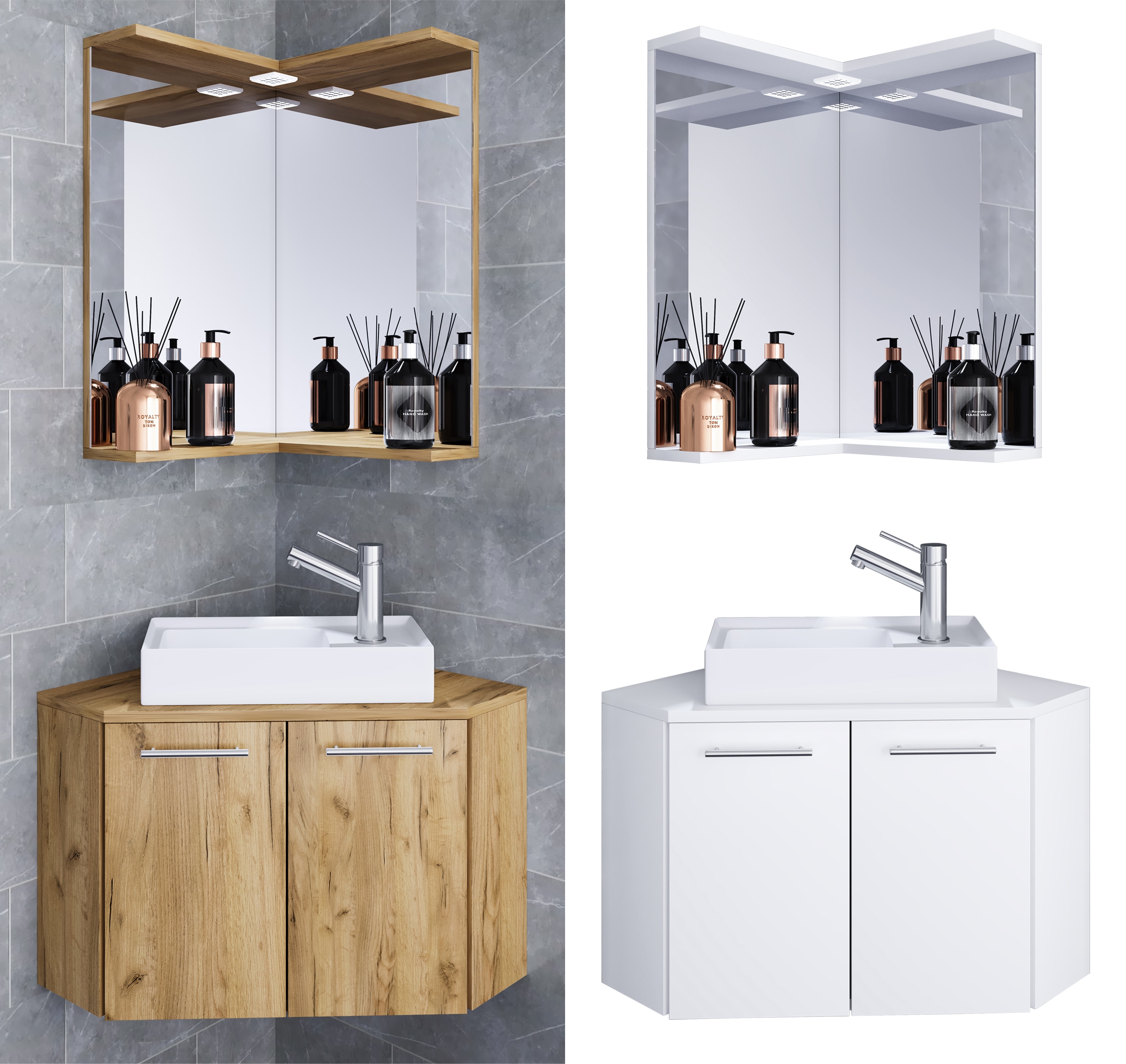 VCM 3-tlg Set | Waschplatz f&uuml;r G&auml;ste WC | G&auml;stebad | Waschtisch Toilette | Badm&ouml;bel Eckschrank | Badezimmer Set &ndash; Vilosa - Bild 1