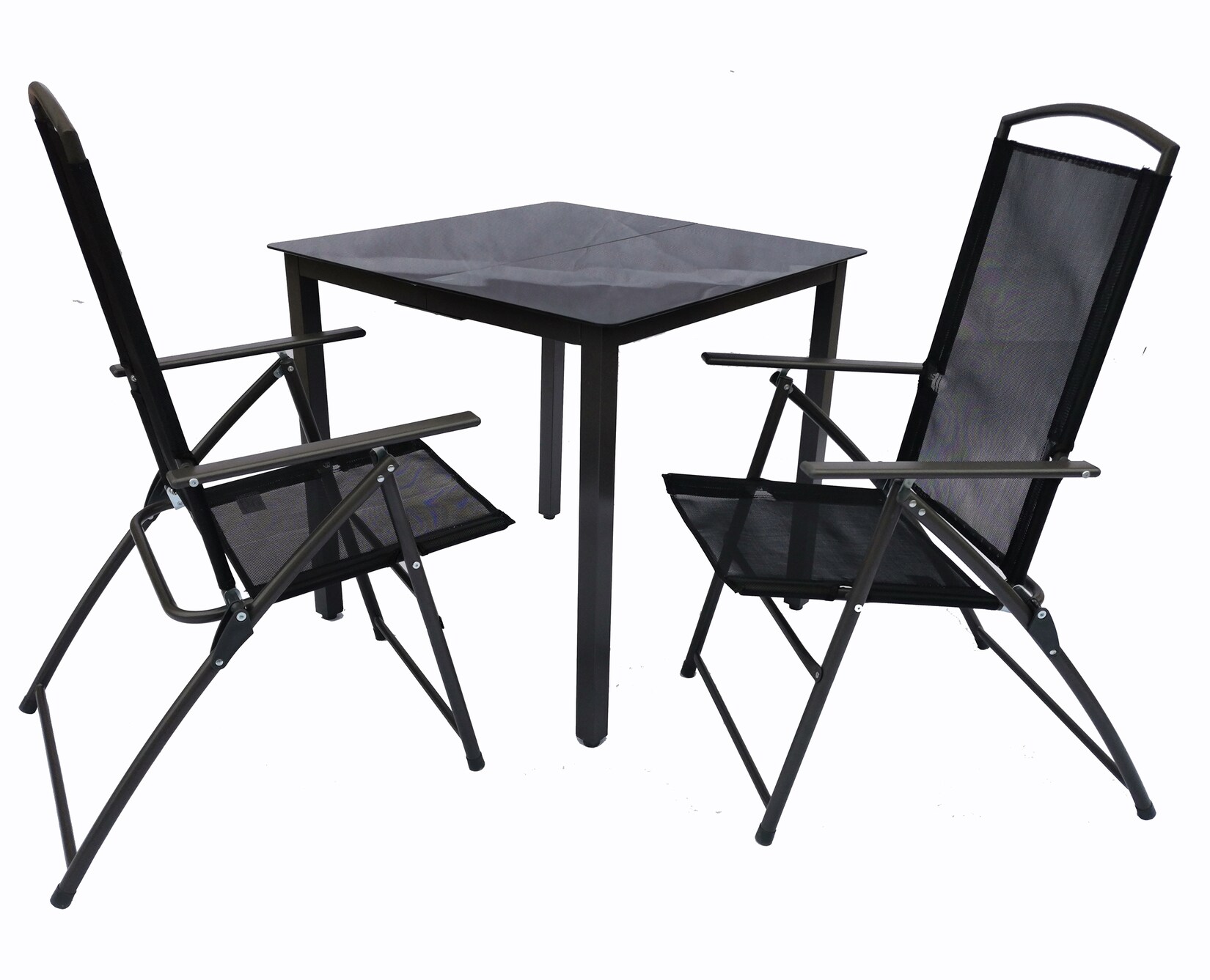 VCM 3-tlg Gartenmöbel Set Sitzgruppe Essgruppe 1x Tisch, 2x Stühle Tisch Maße ca. H. 76 x B. 80 x T. 80 cm Hochlehner Set 80S Garlos