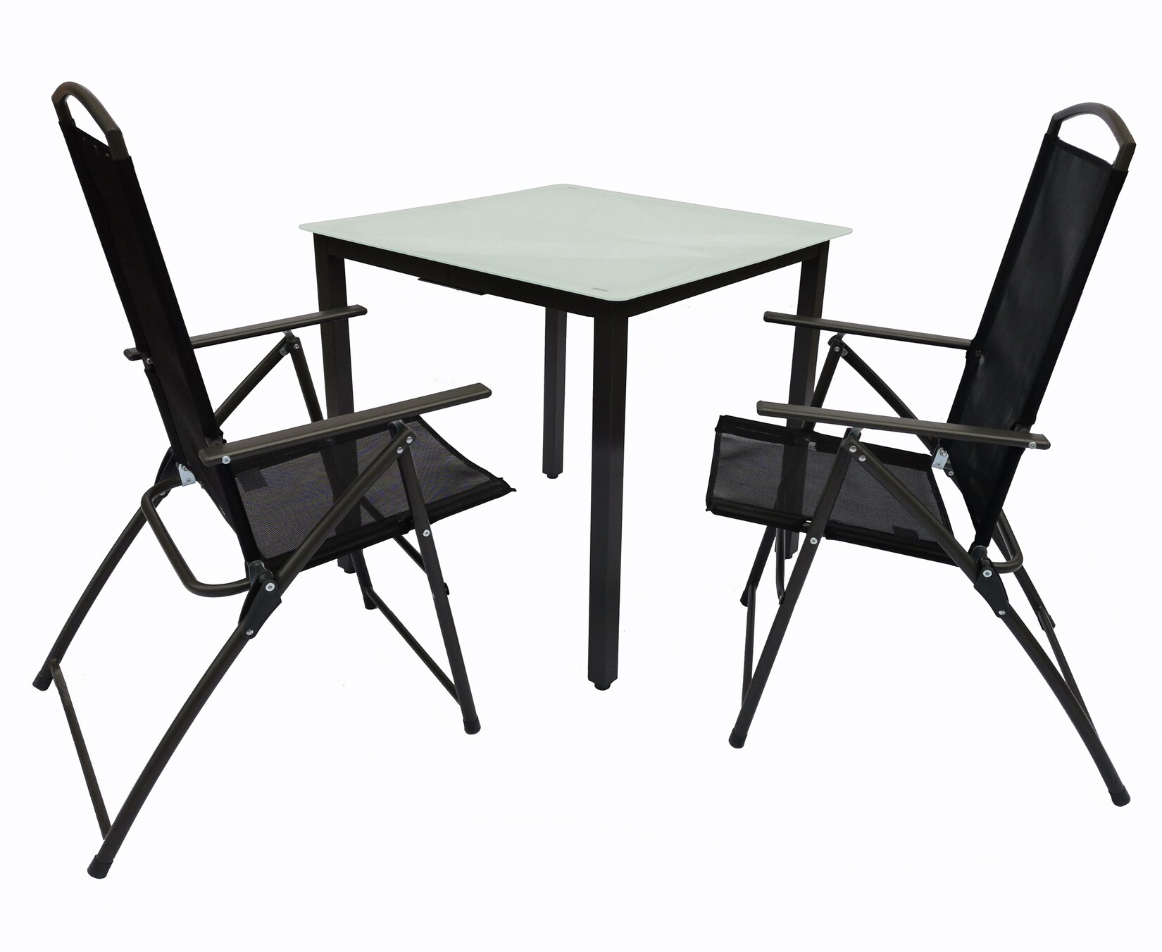 3-tlg Gartenmöbel Set   Sitzgruppe Essgruppe   1x Tisch, 2x Stühle   Tisch Maße ca. H. 76 x B. 80 x T. 80 cm   Hochlehner Set 80M