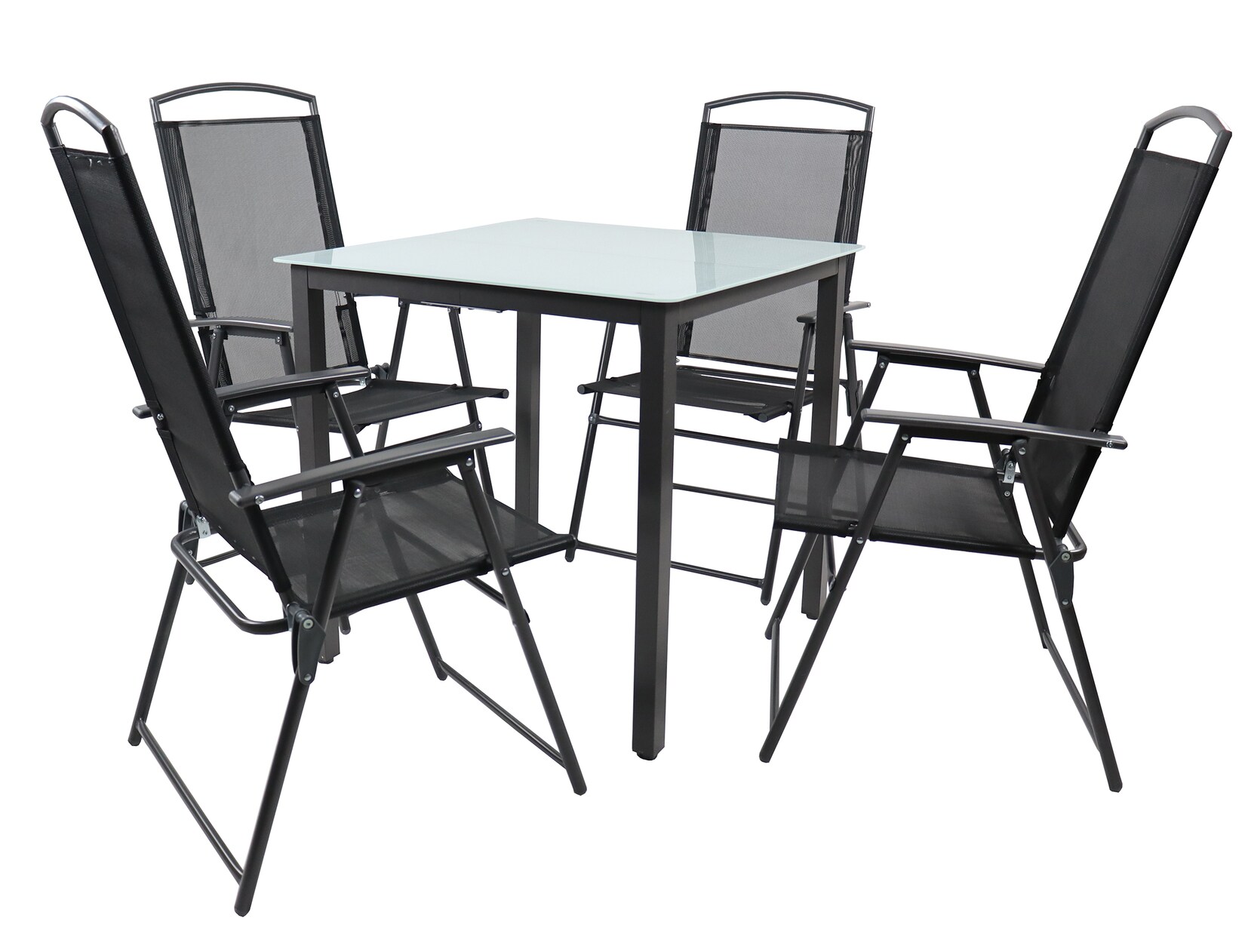 5-tlg Gartenmöbel Set   Sitzgruppe Essgruppe   1x Tisch, 4x Stühle   Tisch Maße ca. H. 76 x B. 80 x T. 80 cm   Hochlehner Set 80M