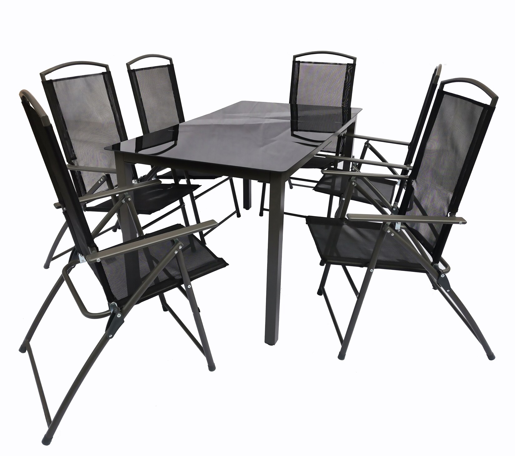 VCM 7-tlg Gartenmöbel Sitzgruppe Gartenmöbel Glas Tisch Stühle Hochlehner Set 140S