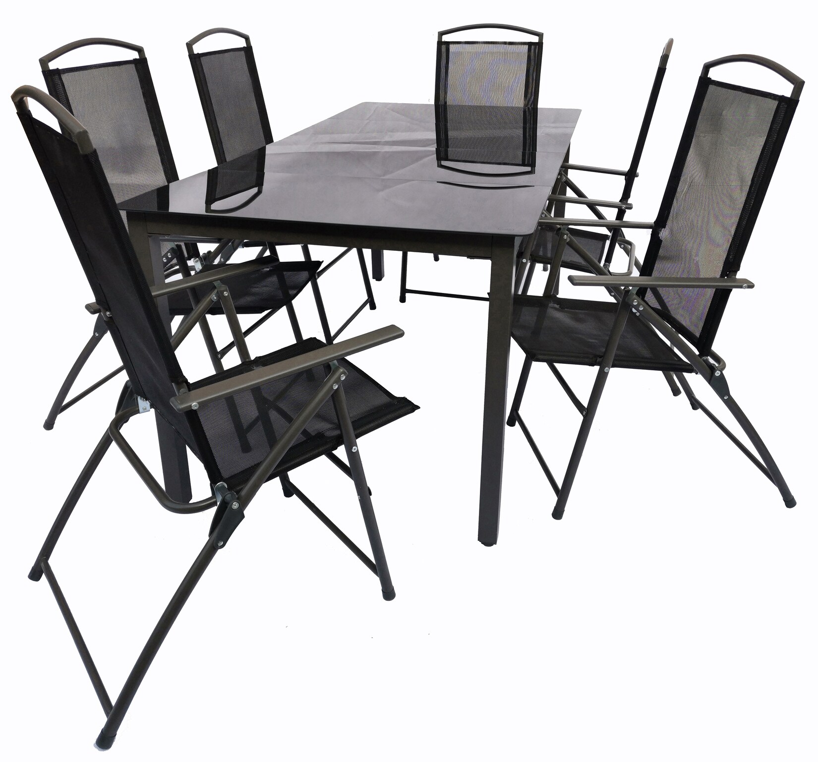 VCM 7-tlg Gartenmöbel Set Sitzgruppe Essgruppe 1x Tisch, 6x Stühle Tisch Maße ca. H. 76 x B. 189 x T. 90 cm Hochlehner Set 189S Garlos