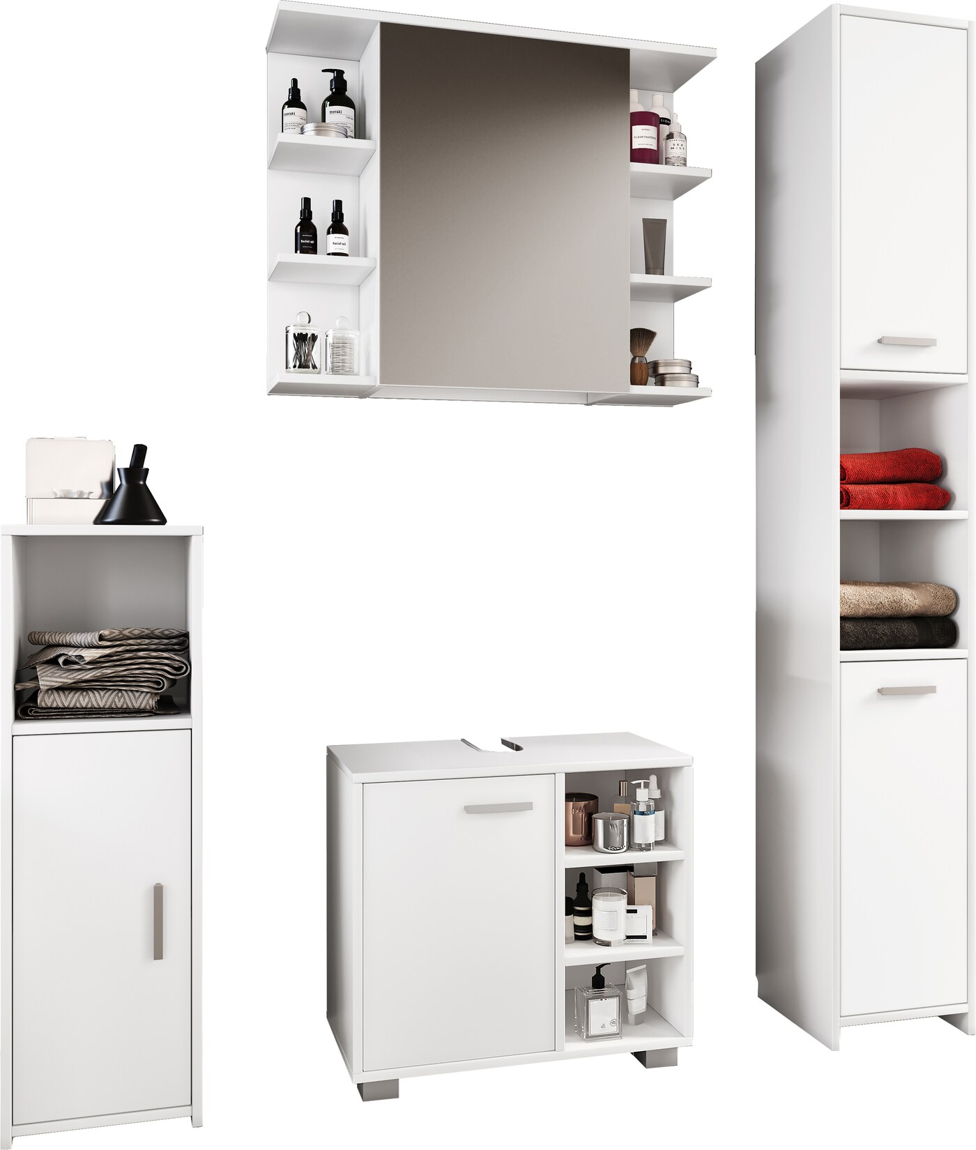 VCM 4-tlg. Badmöbelset Badmöbel Set aus Unterschrank, Midischrank, Hochschrank und Spiegelschrank Badezimmermöbel - Zalo I