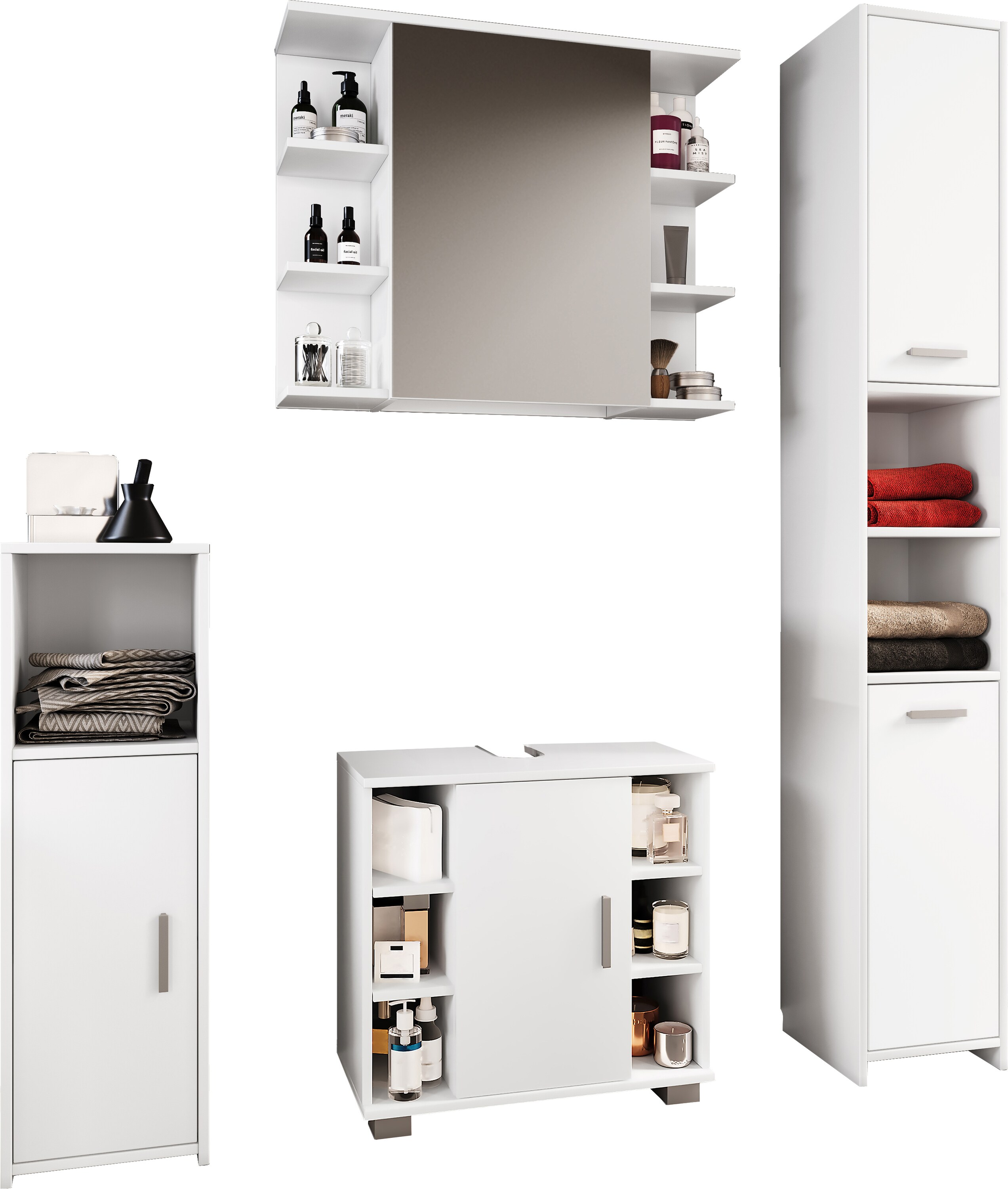 VCM 4-tlg. Badm&ouml;belset | Badm&ouml;bel | Set aus Unterschrank, Midischrank, Hochschrank und Spiegelschrank | Badezimmerm&ouml;bel - Zalo II - Bild 1