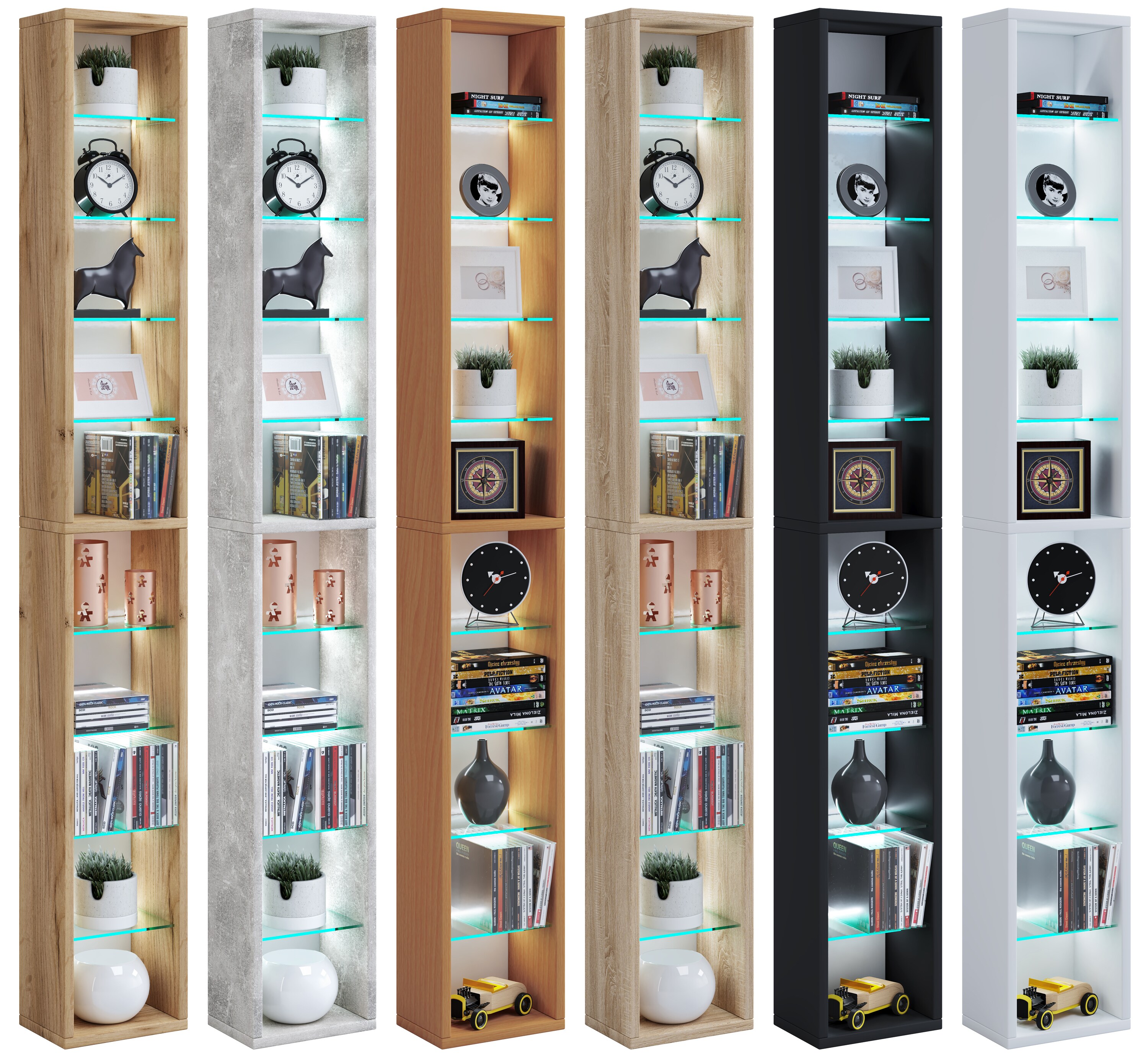 VCM Holz CD DVD Regal | B&uuml;cherregal | Aufbewahrung | Ma&szlig;e H. 155 x B. 21 x T. 14 cm | Standregal - Rasato XL - Bild 1