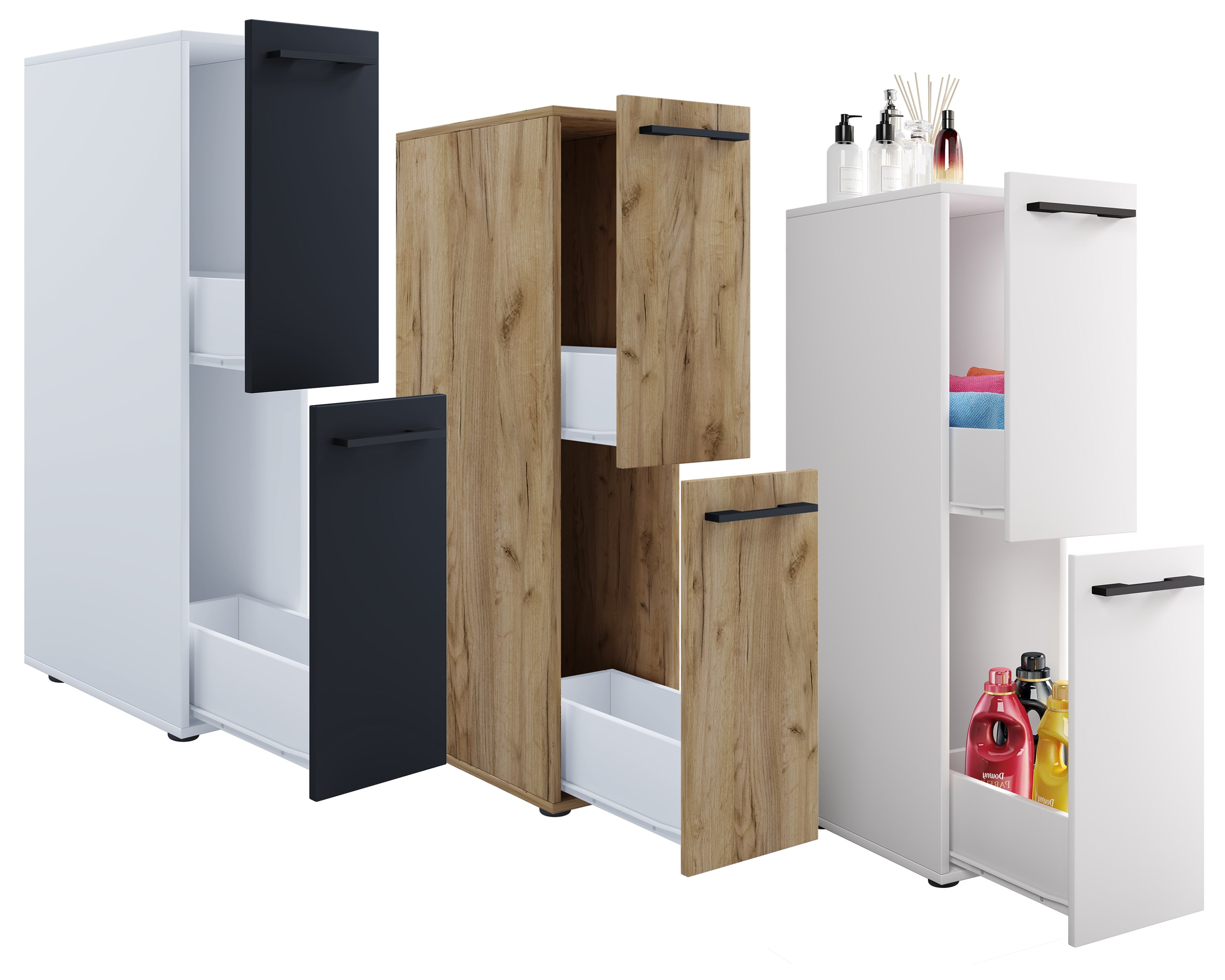 VCM Holz Badezimmerschrank | Badm&ouml;bel | Nischenschrank | Raumteiler mit zwei Schubladen | Hochschrank | Ma&szlig;e ca. H. 110 x B. 25 x T. 50 cm - Sadilo L - Bild 1