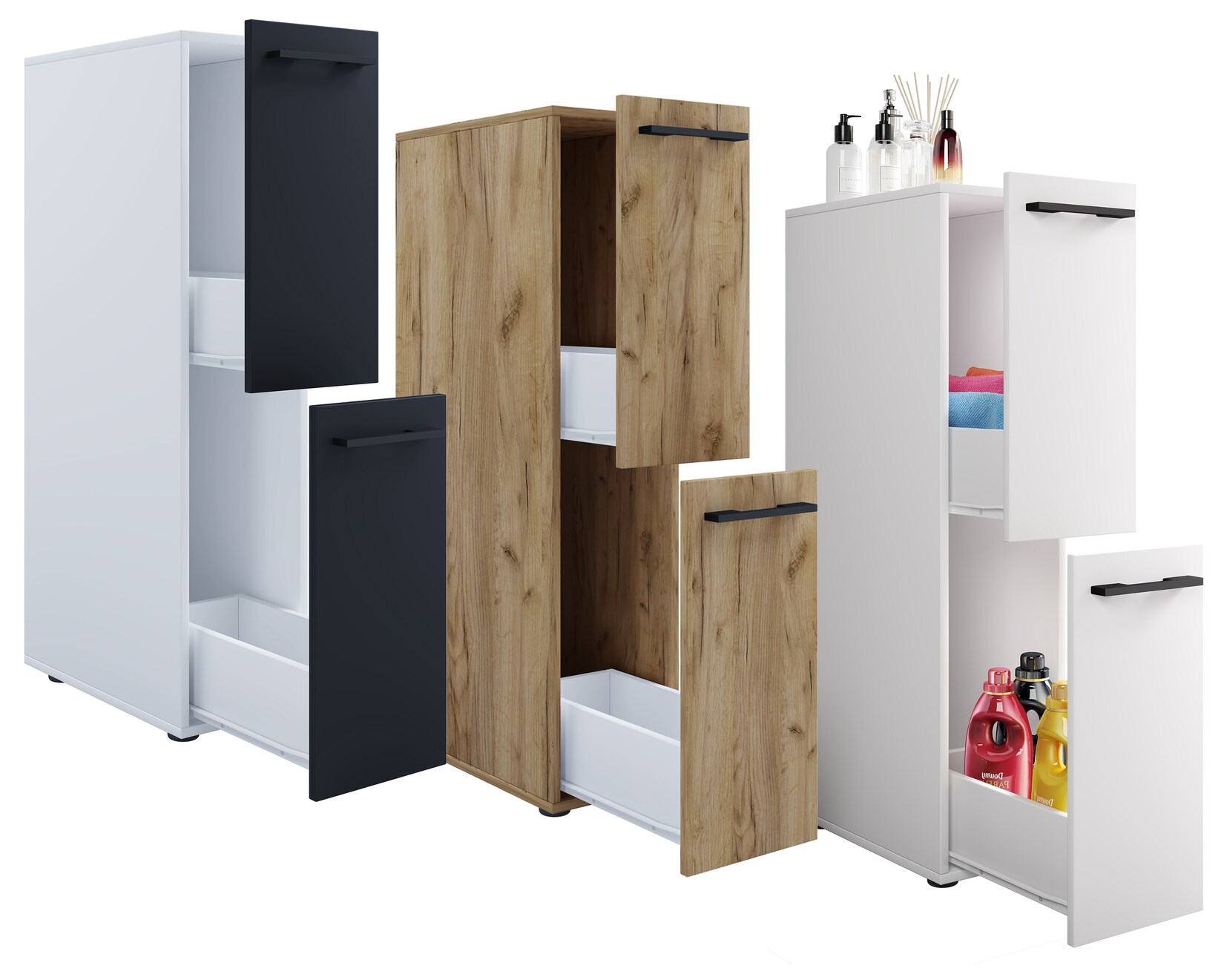 VCM Holz Badezimmerschrank Badmöbel Nischenschrank Raumteiler mit zwei Schubladen Hochschrank Maße ca. H. 110 x B. 25 x T. 50 cm - Sadilo L