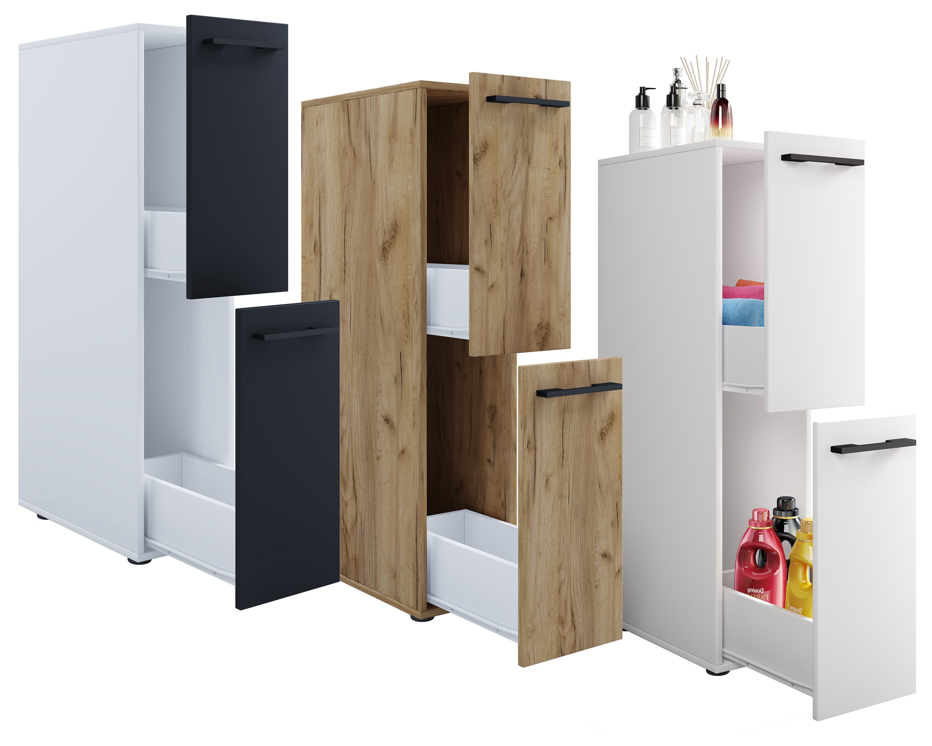 VCM Holz Badezimmerschrank | Badm&ouml;bel | Nischenschrank | Raumteiler mit zwei Schubladen | Hochschrank | Ma&szlig;e ca. H. 110 x B. 25 x T. 50 cm - Sadilo L - Bild 1