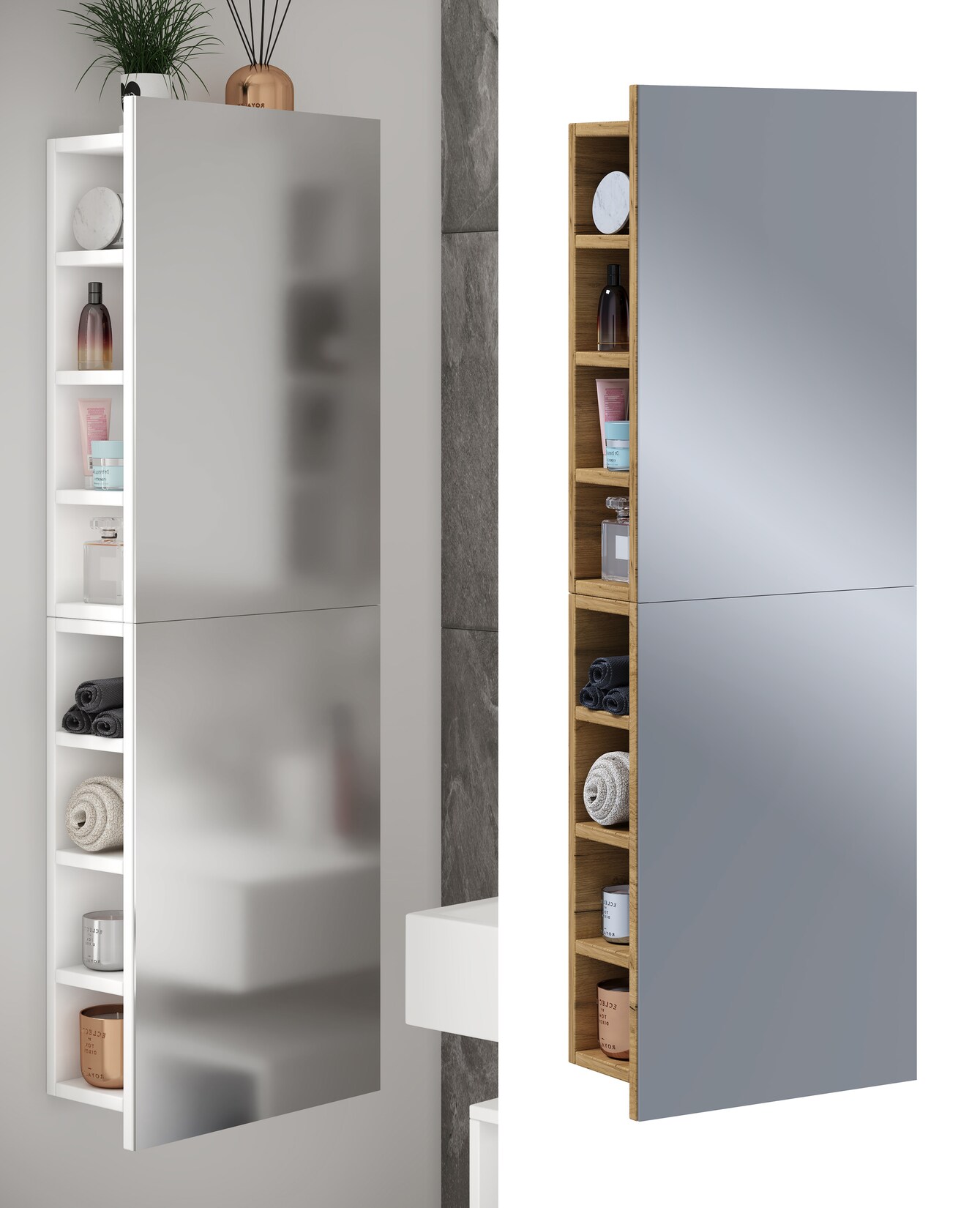 VCM Badschrank zeitlos Maße ca. H. 118 x B. 40 x T. 15 cm ausreichend Stauraum Spiegelschrank - Flandu XL