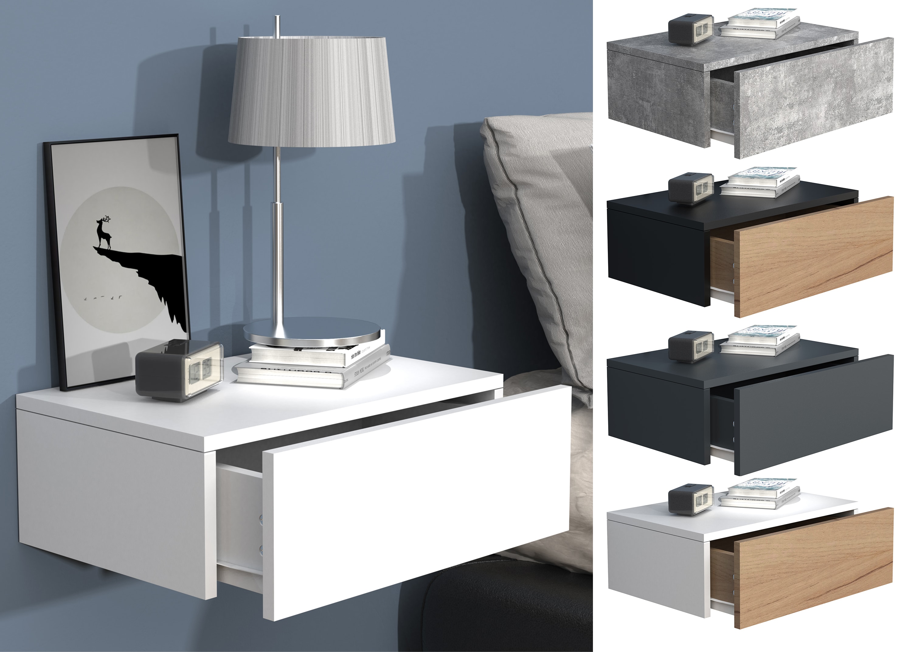 VCM Nachtschrank | Wandschublade | Wandboard | Nachttisch | Ma&szlig;e ca. H. 15 x B. 45 x T. 30 cm - Usal M 45 cm - Bild 1