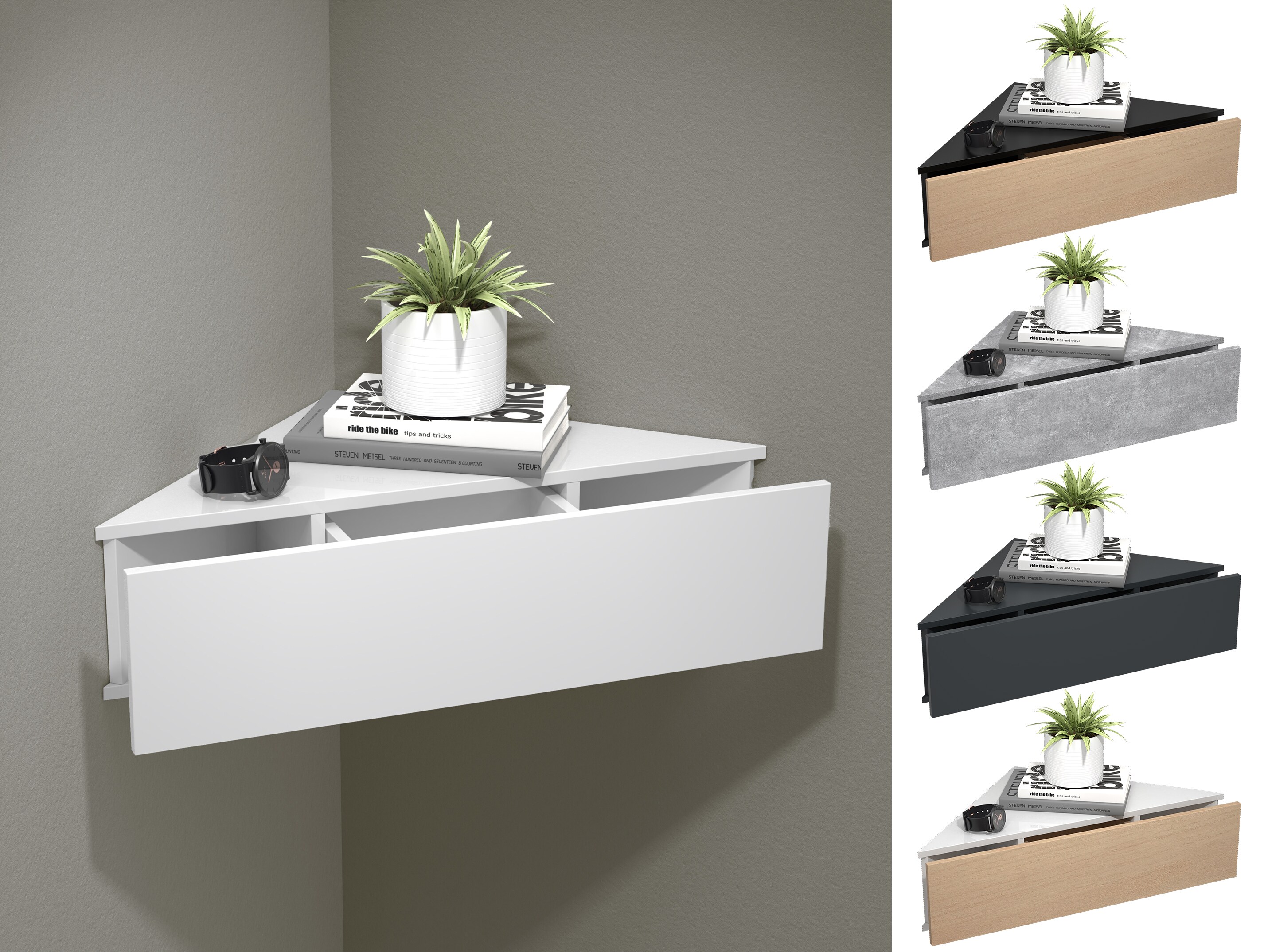 VCM Nachtschrank | Wandschublade | Wandboard | Eckregal |Nachttisch | Ma&szlig;e ca. H. 15 x B. 60 x T. 43 cm - Usal S - Bild 1