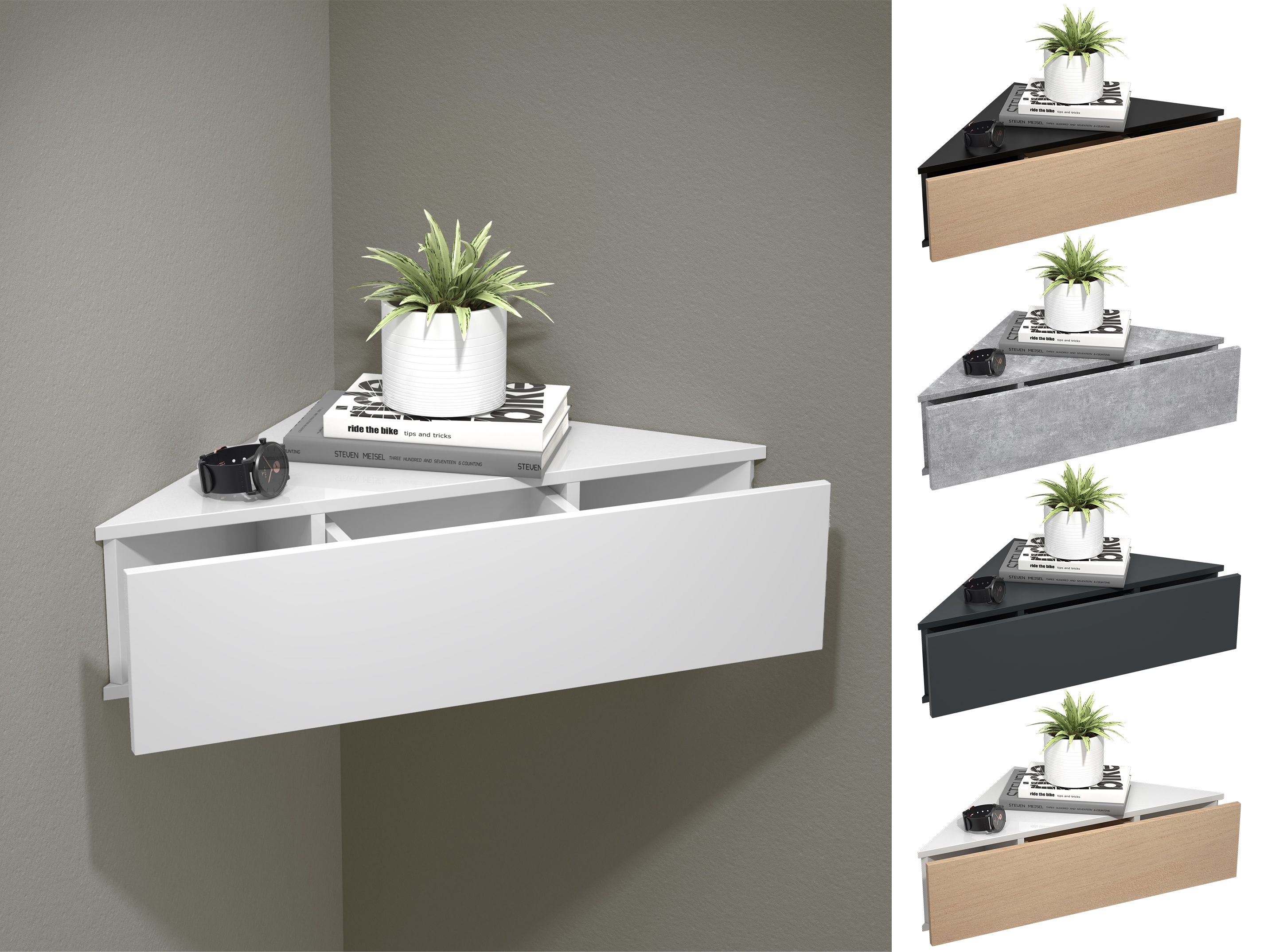 VCM Nachtschrank | Wandschublade | Wandboard | Eckregal |Nachttisch | Ma&szlig;e ca. H. 15 x B. 60 x T. 43 cm - Usal S - Bild 1