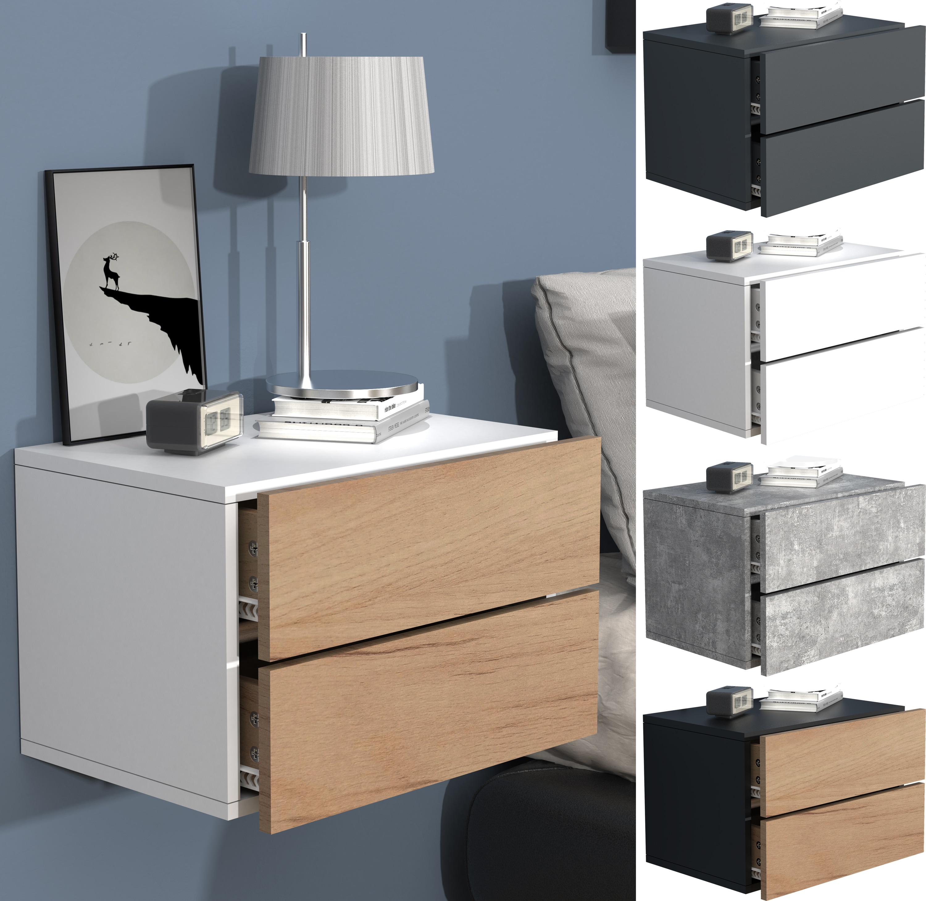 VCM Nachtschrank | Wandschublade | Wandboard | Nachttisch | Ma&szlig;e ca H. 30 x B. 45 x T. 32 cm - Usal L 45 cm - Bild 1