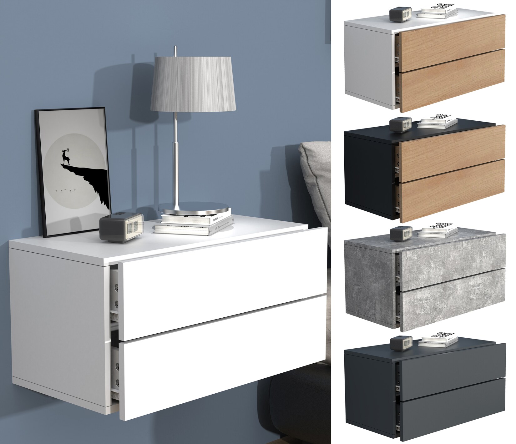VCM Nachtschrank Wandschublade Wandboard Nachttisch Maße ca H. 30 x B. 60 x T. 32 cm - Usal L 60 cm