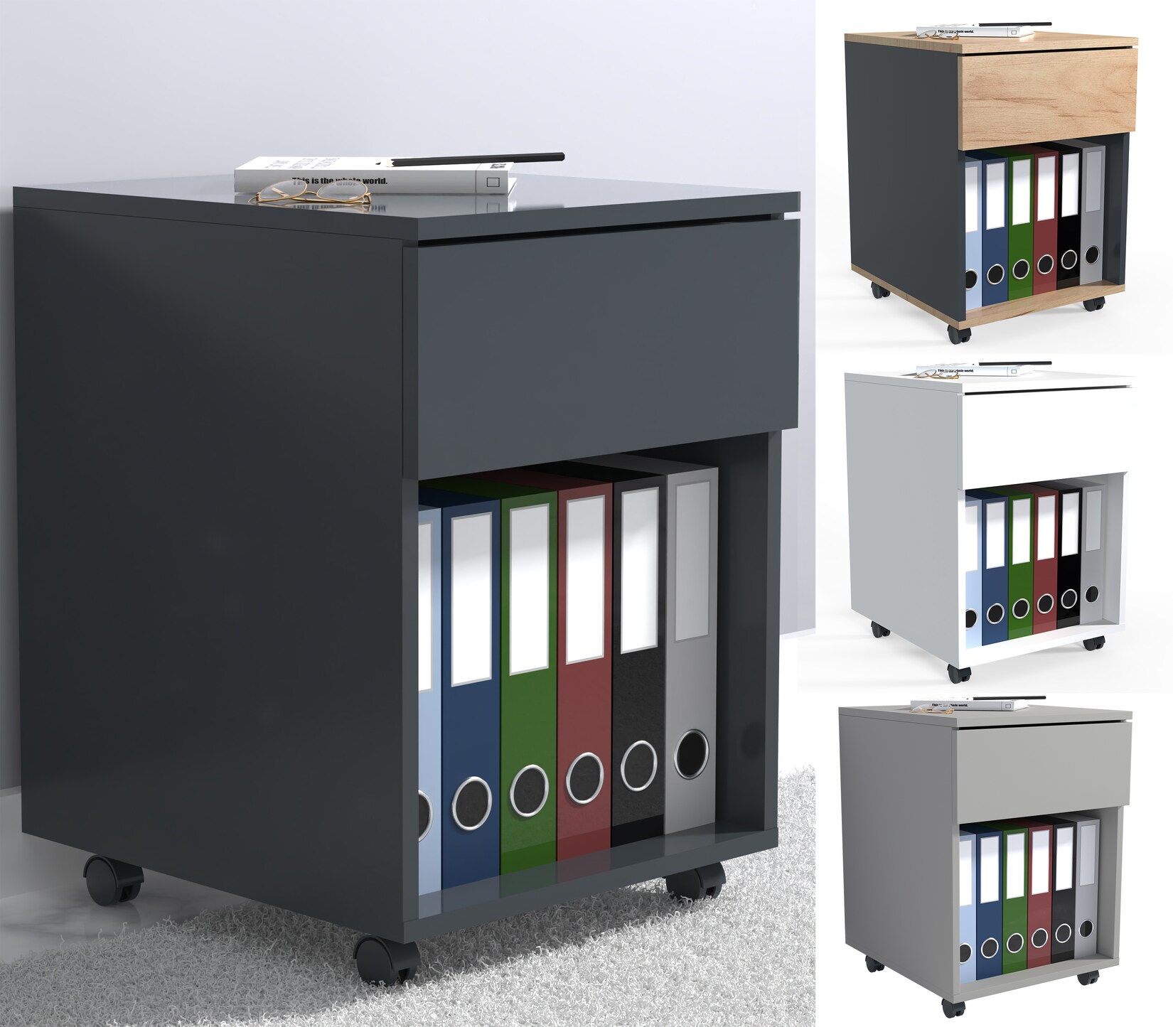 VCM Rollcontainer Beistellcontainer mit Schubladen Maße ca. H. 55 x B. 39 x T. 45 cm Bürocontainer - Dalosa 1 Schublade
