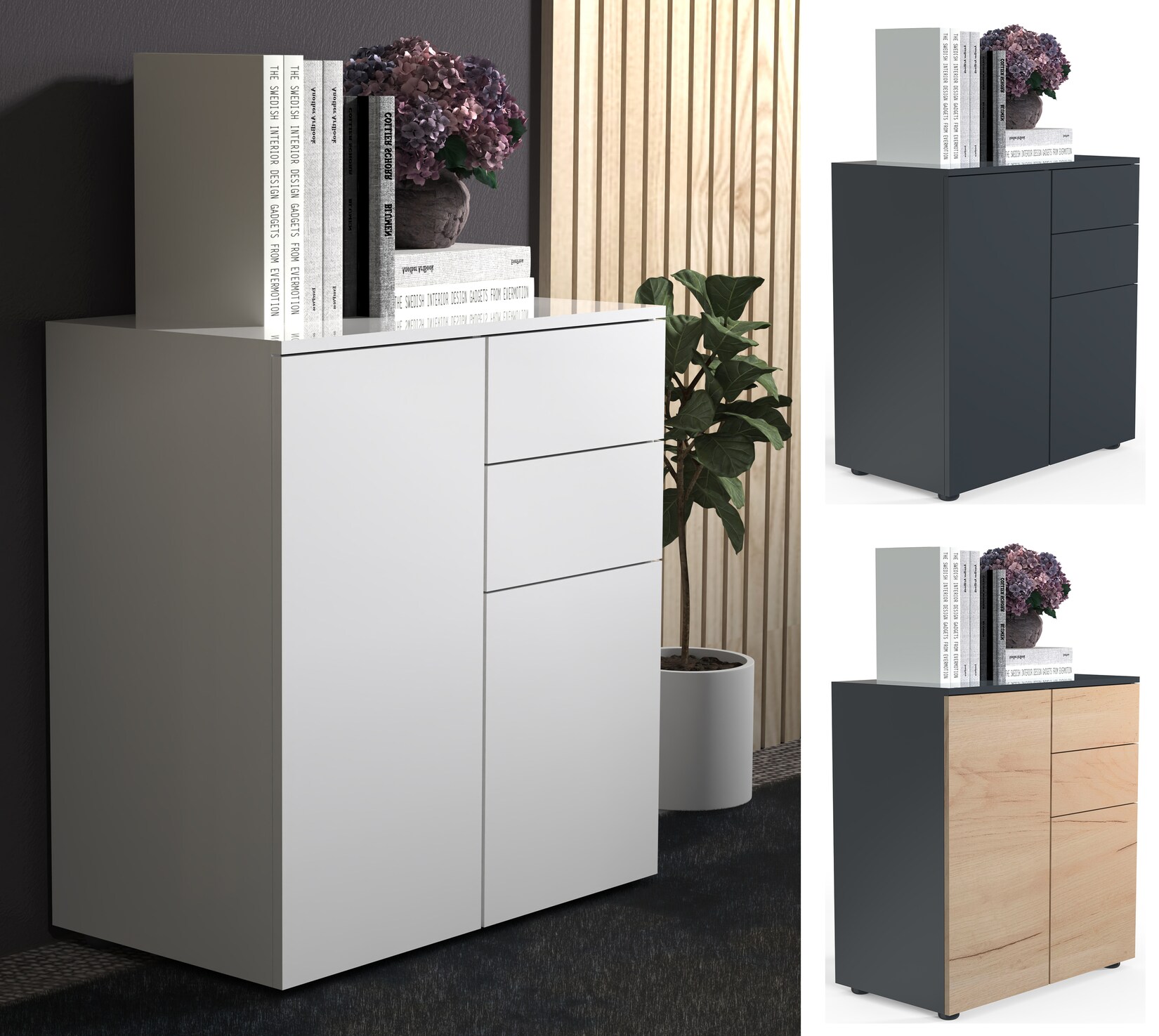VCM Holz Kommode Sideboard mit 2 Drehtüren und zwei Schubladen Maße H. 77 x B. 70 x T. 39 cm - Dalosa
