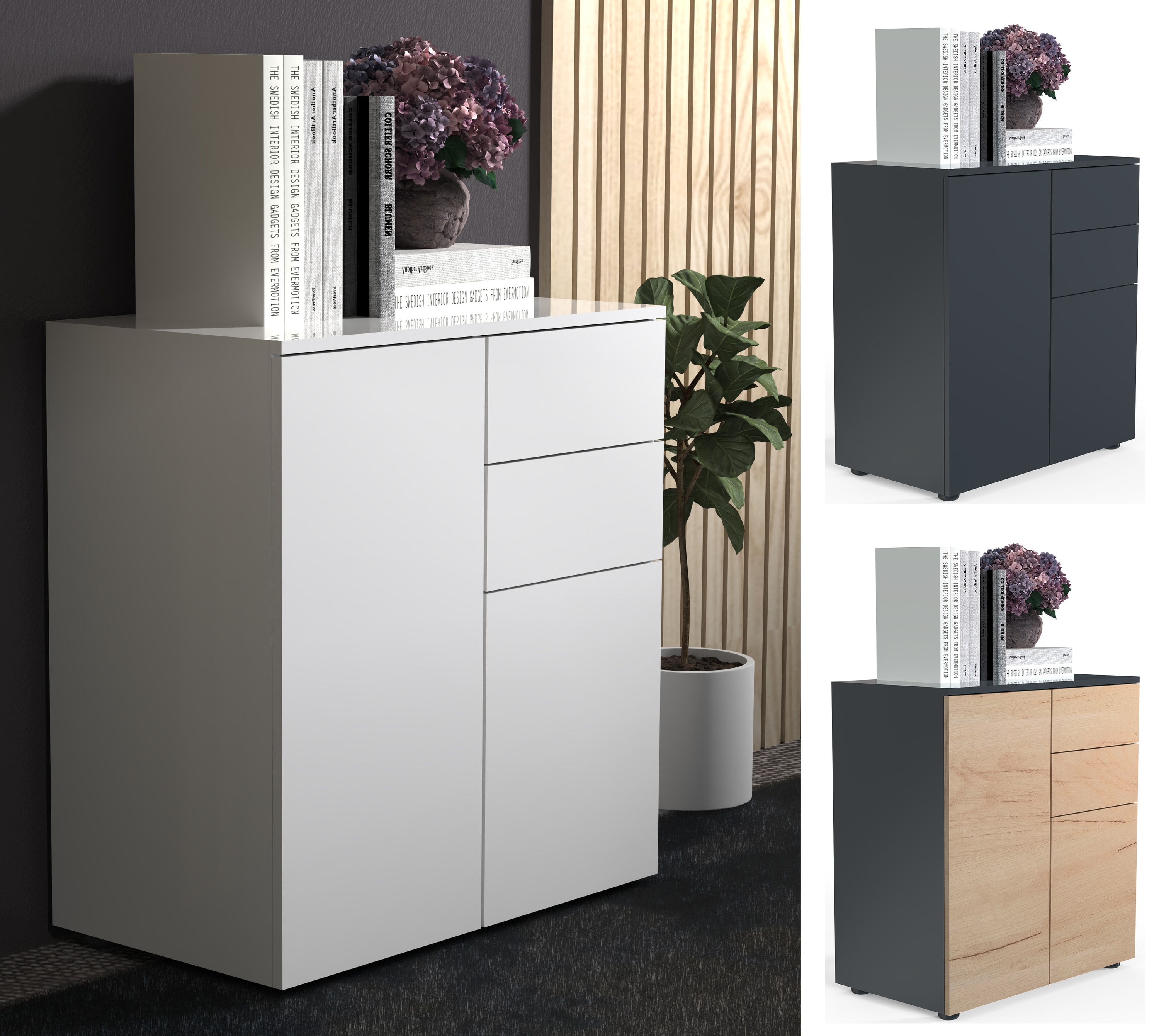 VCM Holz Kommode | Sideboard mit 2 Dreht&uuml;ren und zwei Schubladen | Ma&szlig;e H. 77 x B. 70 x T. 39 cm - Dalosa - Bild 1