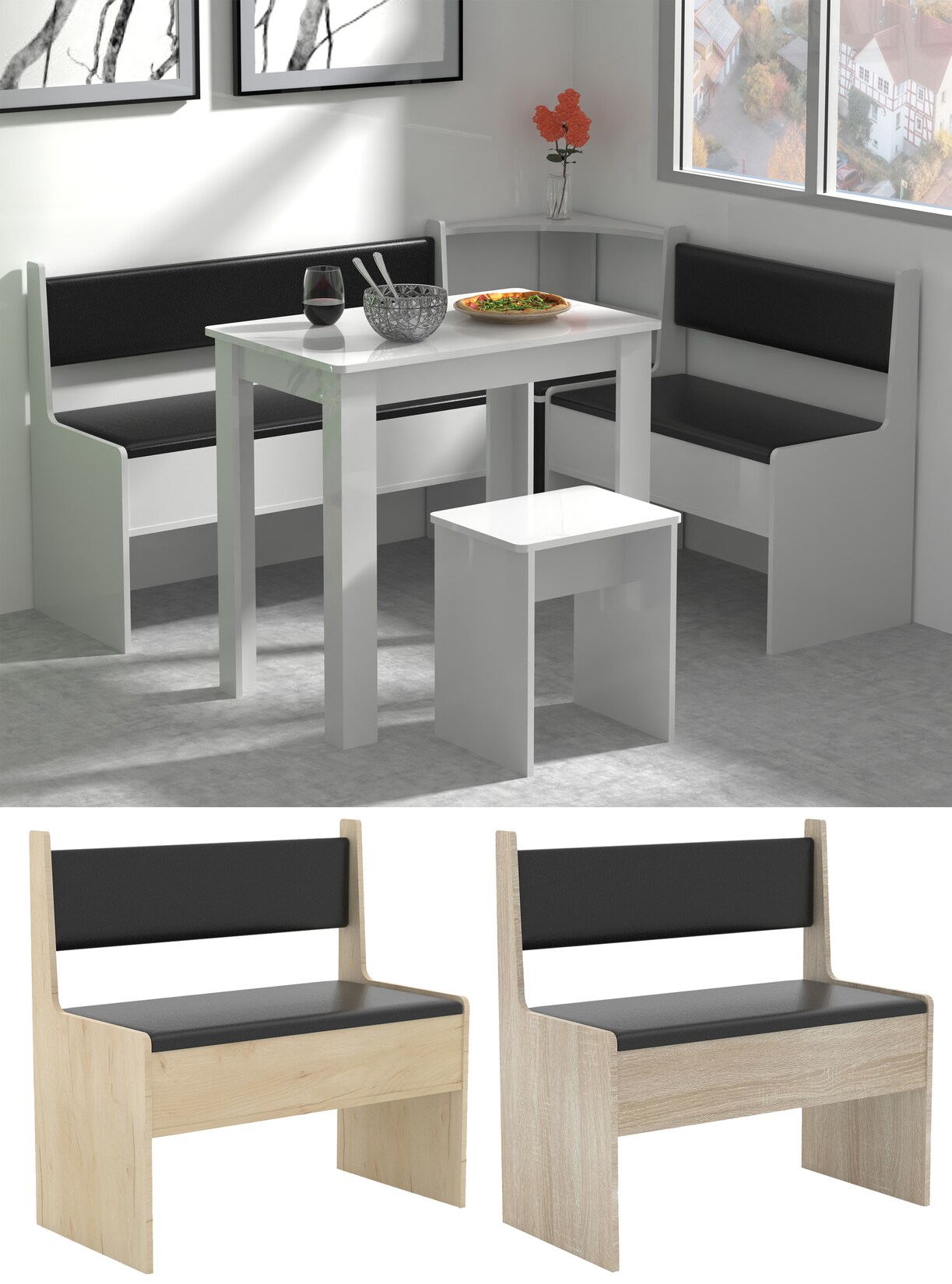 VCM Holz Eckbank Sitzbank für Esstisch Bank mit Truhe für Esszimmer und Küche Esal Maße H. 80 x B. 80 x T. 42 cm