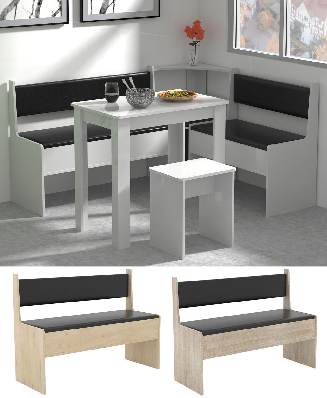 VCM Holz Eckbank Sitzbank für Esszimmer und Küche Bank mit Truhe für den Esstisch Maße H. 80 x B. 110 x T. 42 cm Esal Breite 110 cm