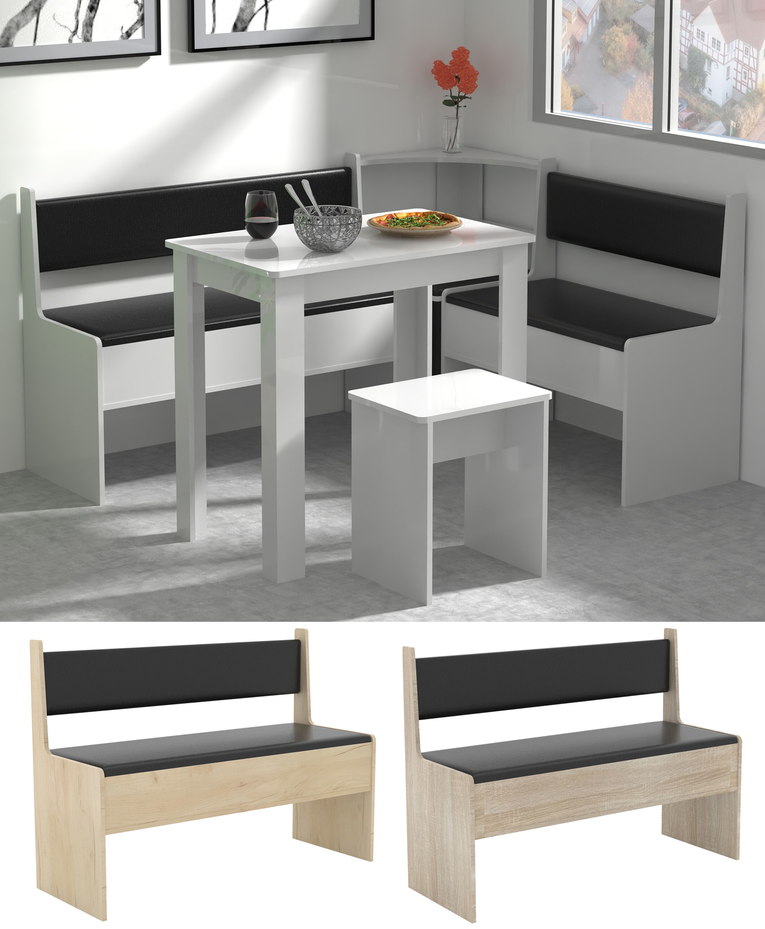 VCM Holz Eckbank Sitzbank  f&uuml;r Esszimmer und K&uuml;che | Bank mit Truhe f&uuml;r den Esstisch | Ma&szlig;e H. 80 x B. 110 x T. 42 cm | Esal Breite 110 cm - Bild 1